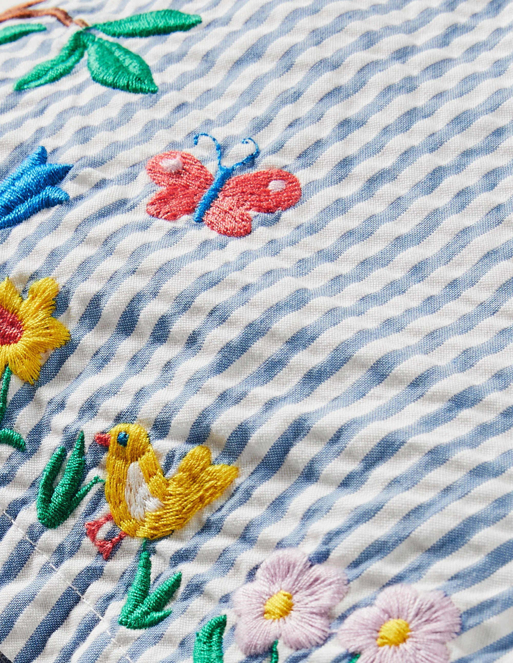 Embroidered Tie-waist Shorts-Bright Bluebell Ticking - Image 3