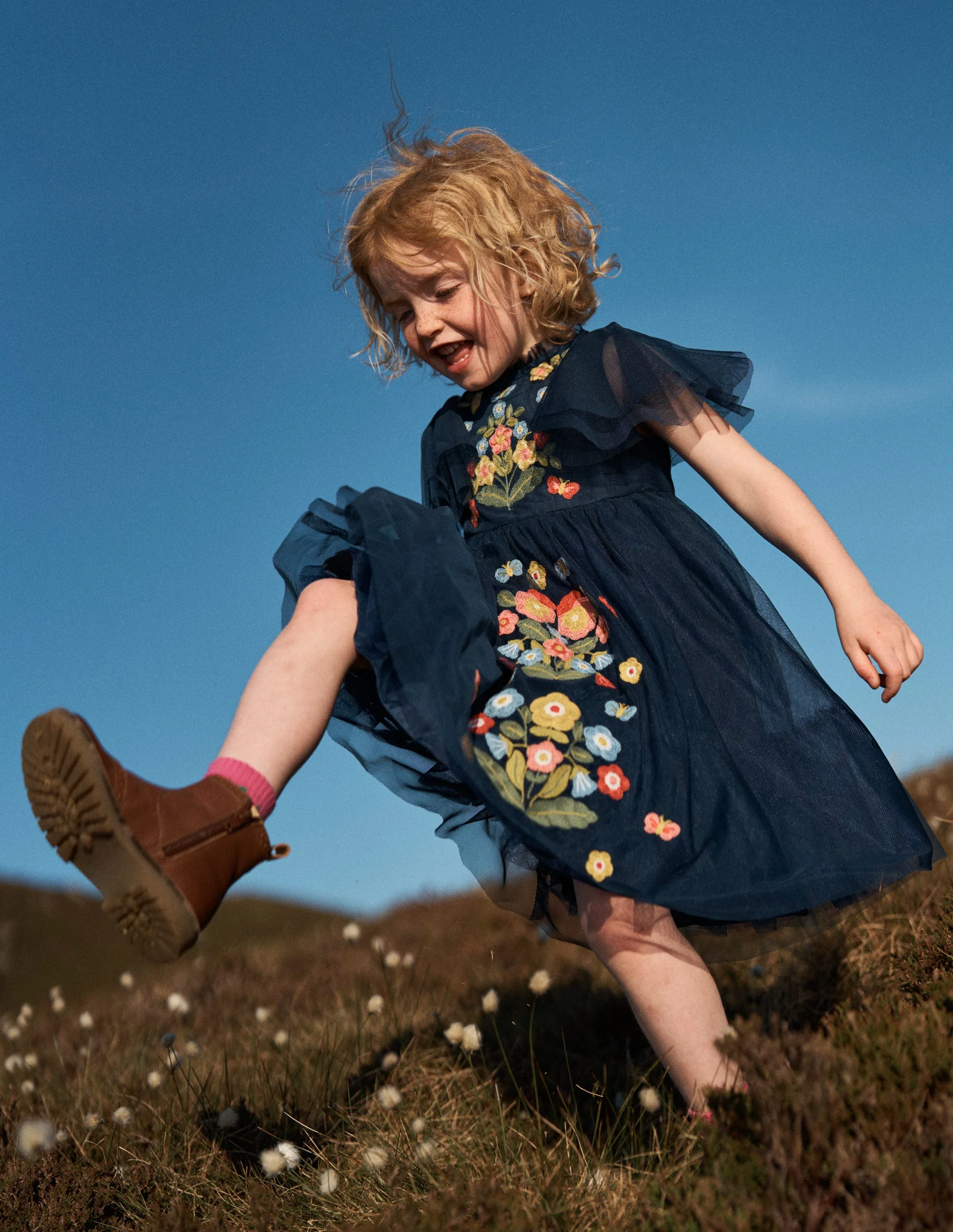 Embroidered Tulle Dress-College Navy - Image 4