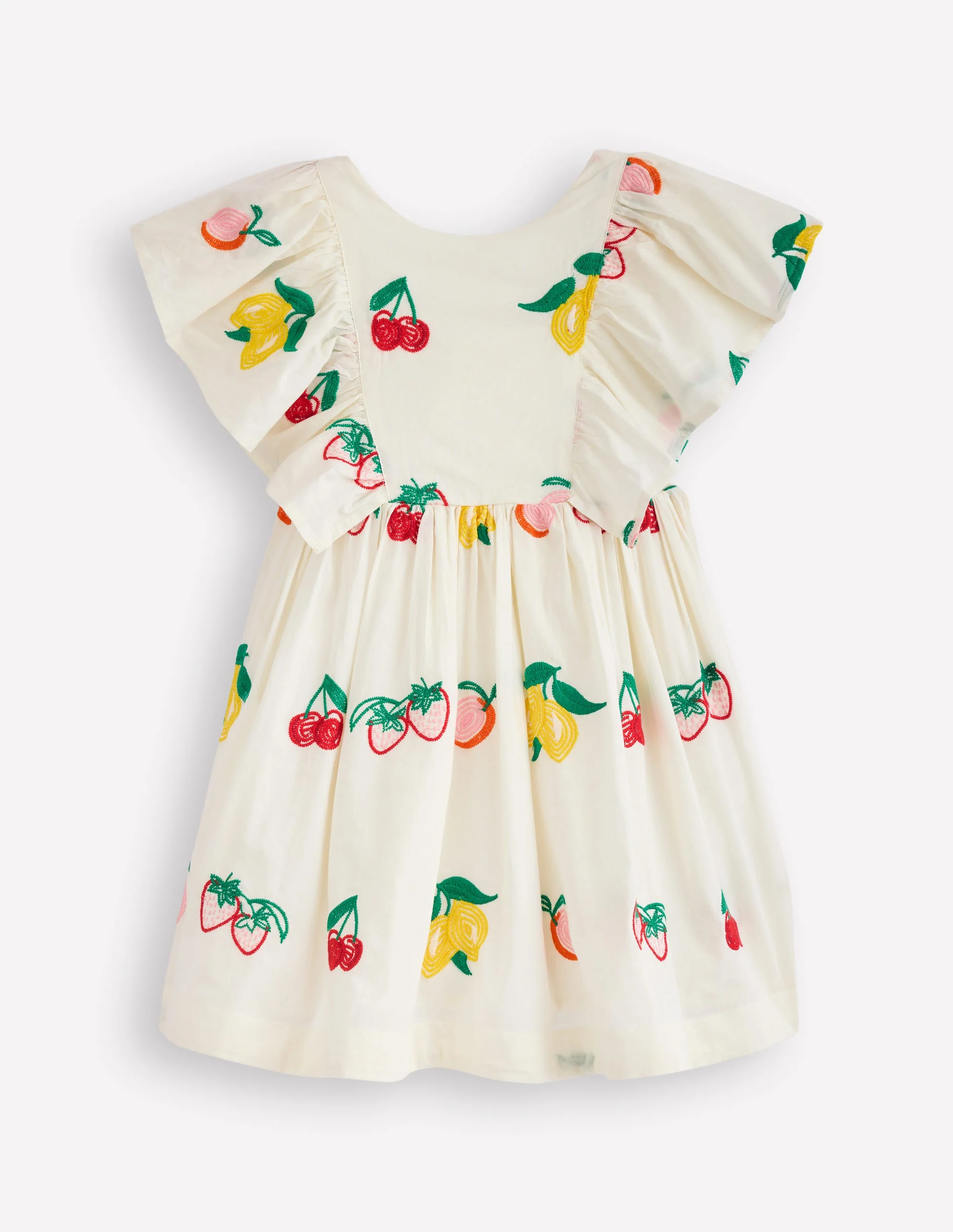 Embroidered Woven Dress-Ivory Embroidered Fruit - Image 2