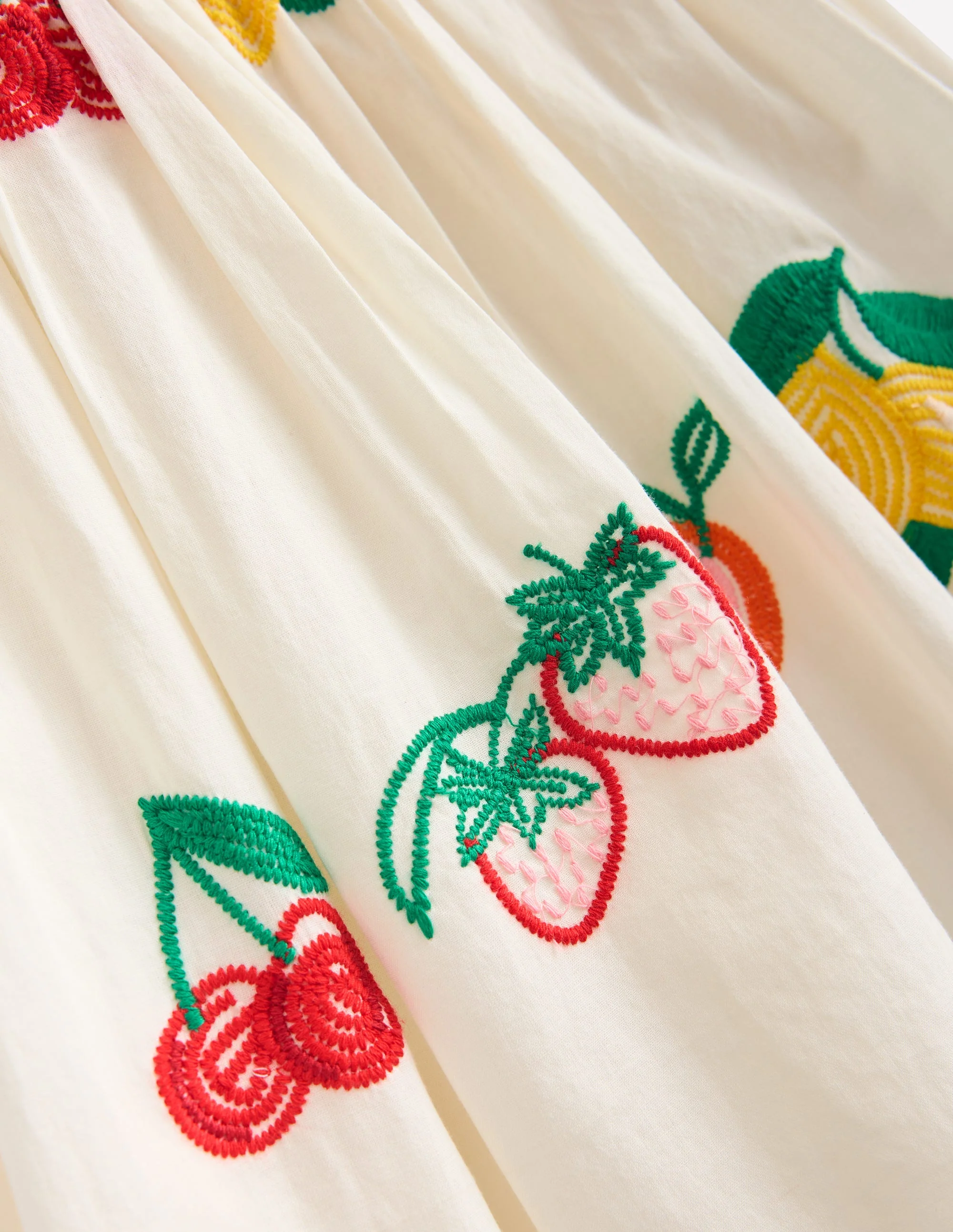 Embroidered Woven Dress-Ivory Embroidered Fruit - Image 4