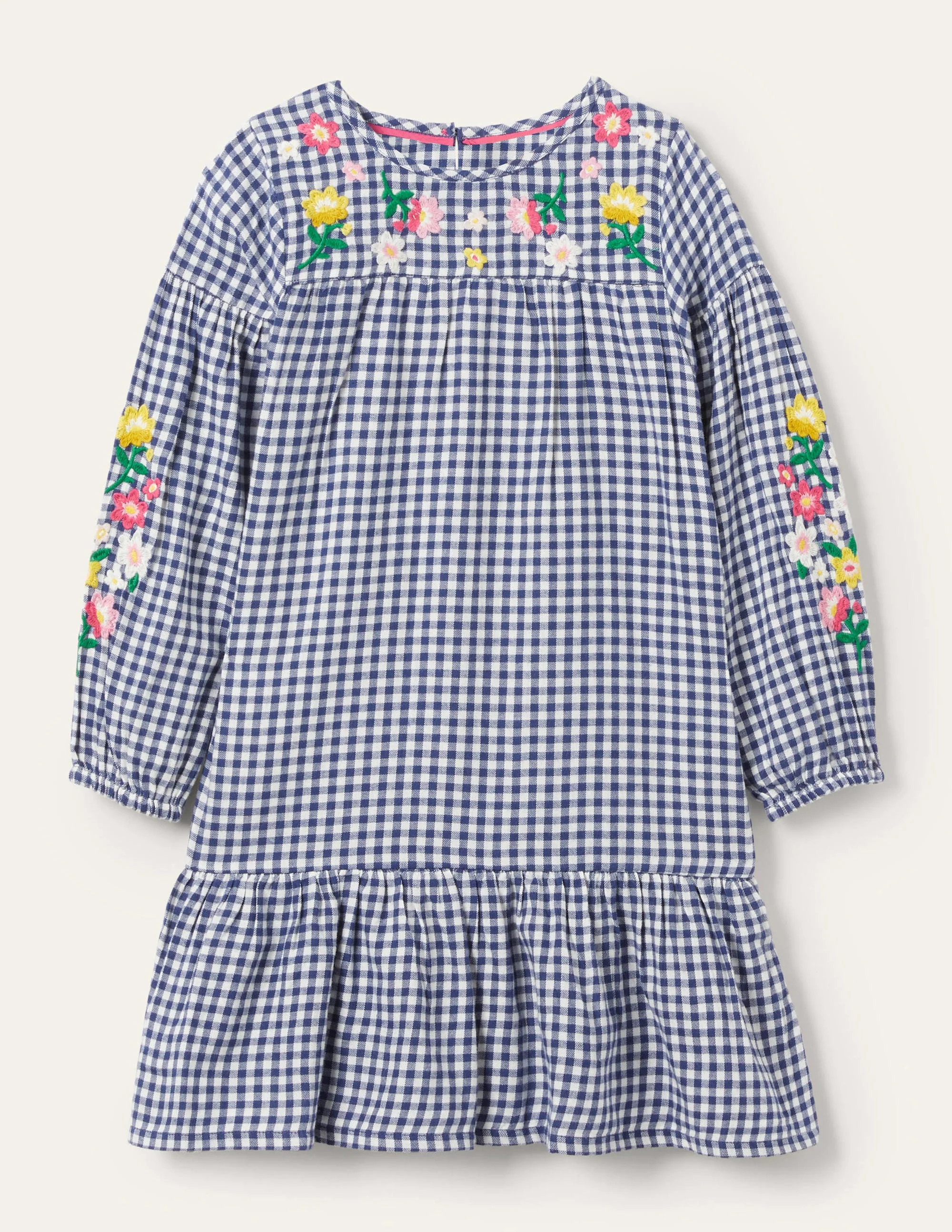 Embroidered Woven Dress-Starboard Blue Gingham
