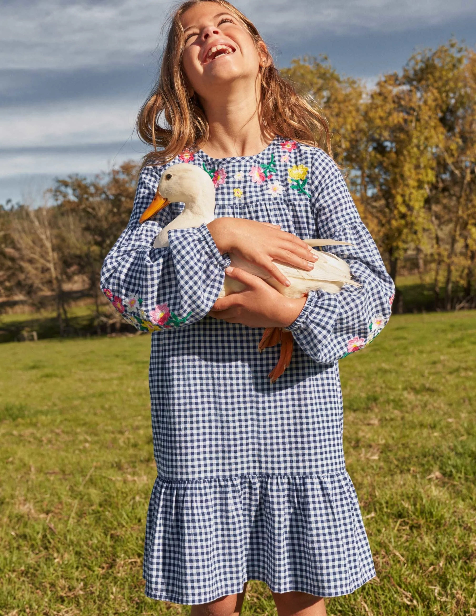 Embroidered Woven Dress-Starboard Blue Gingham - Image 4