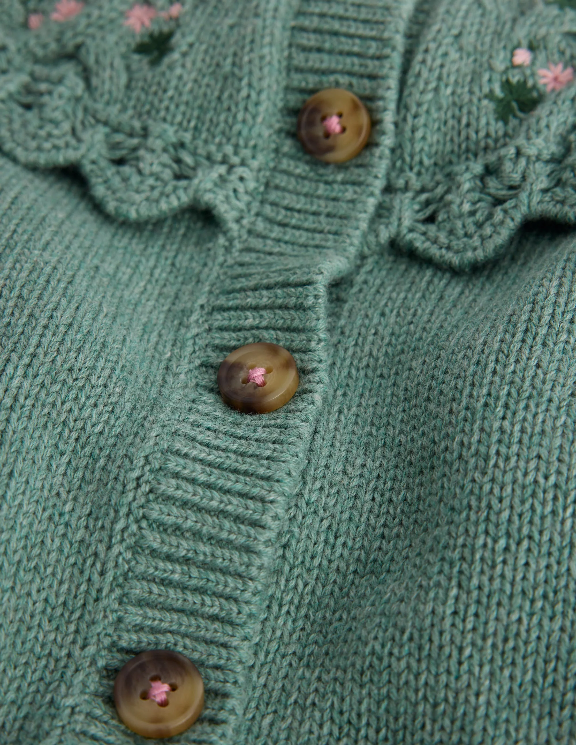 Embroidered Yoke Cardigan-Csarite Green - Image 3