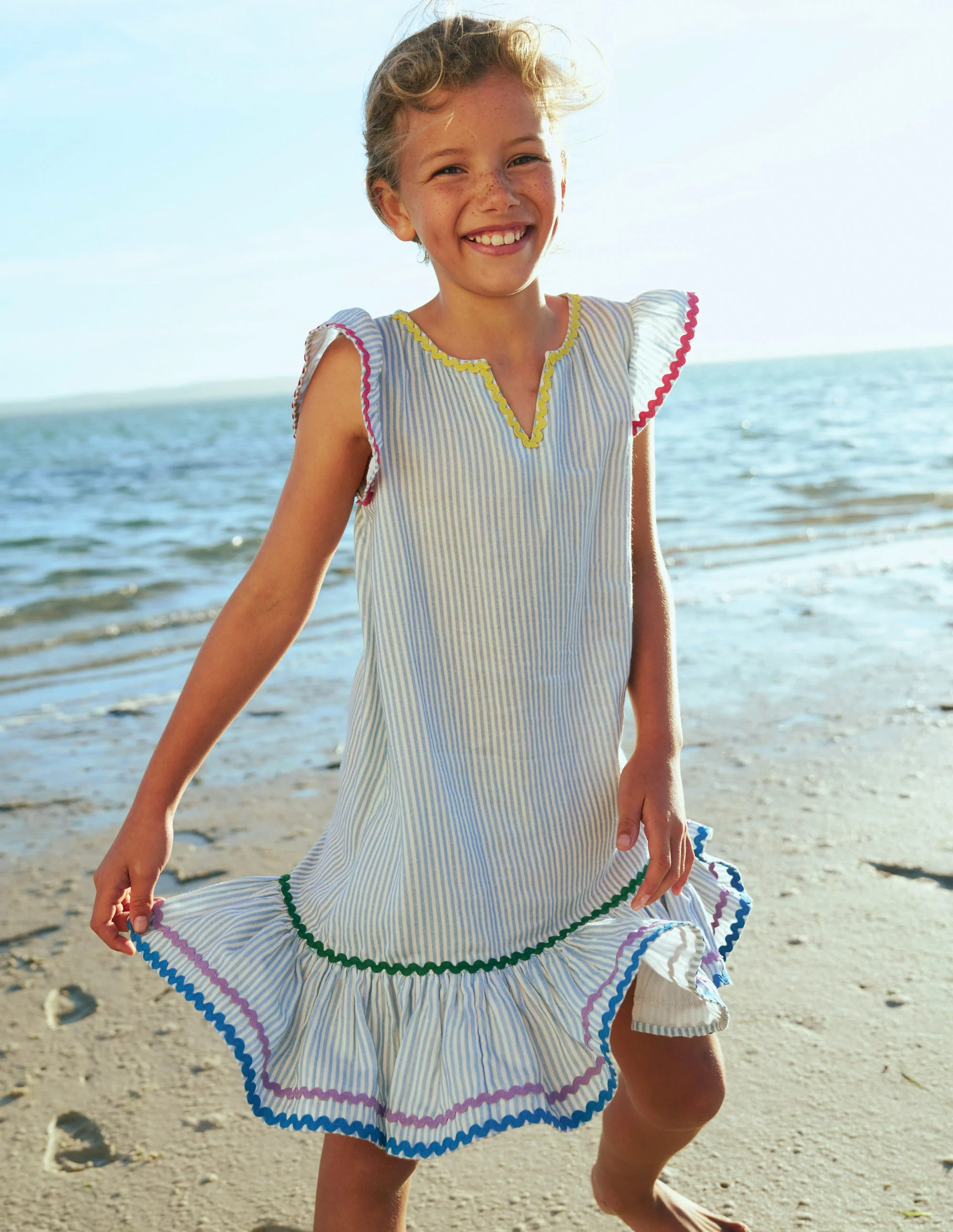 Emmy Woven Beach Dress-Blue Ticking Stripe - Image 4