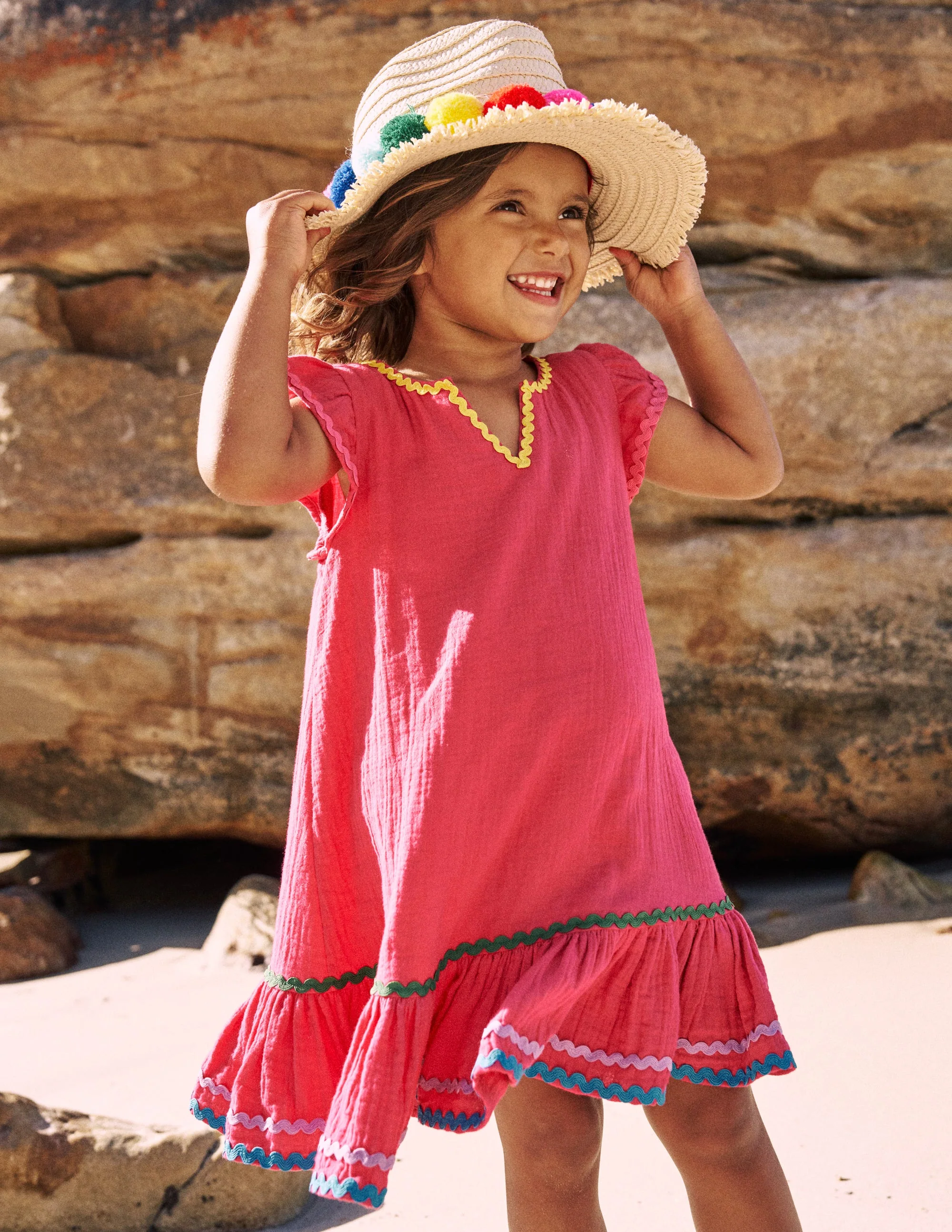 Emmy Woven Beach Dress-Raspberry Pink - Image 4