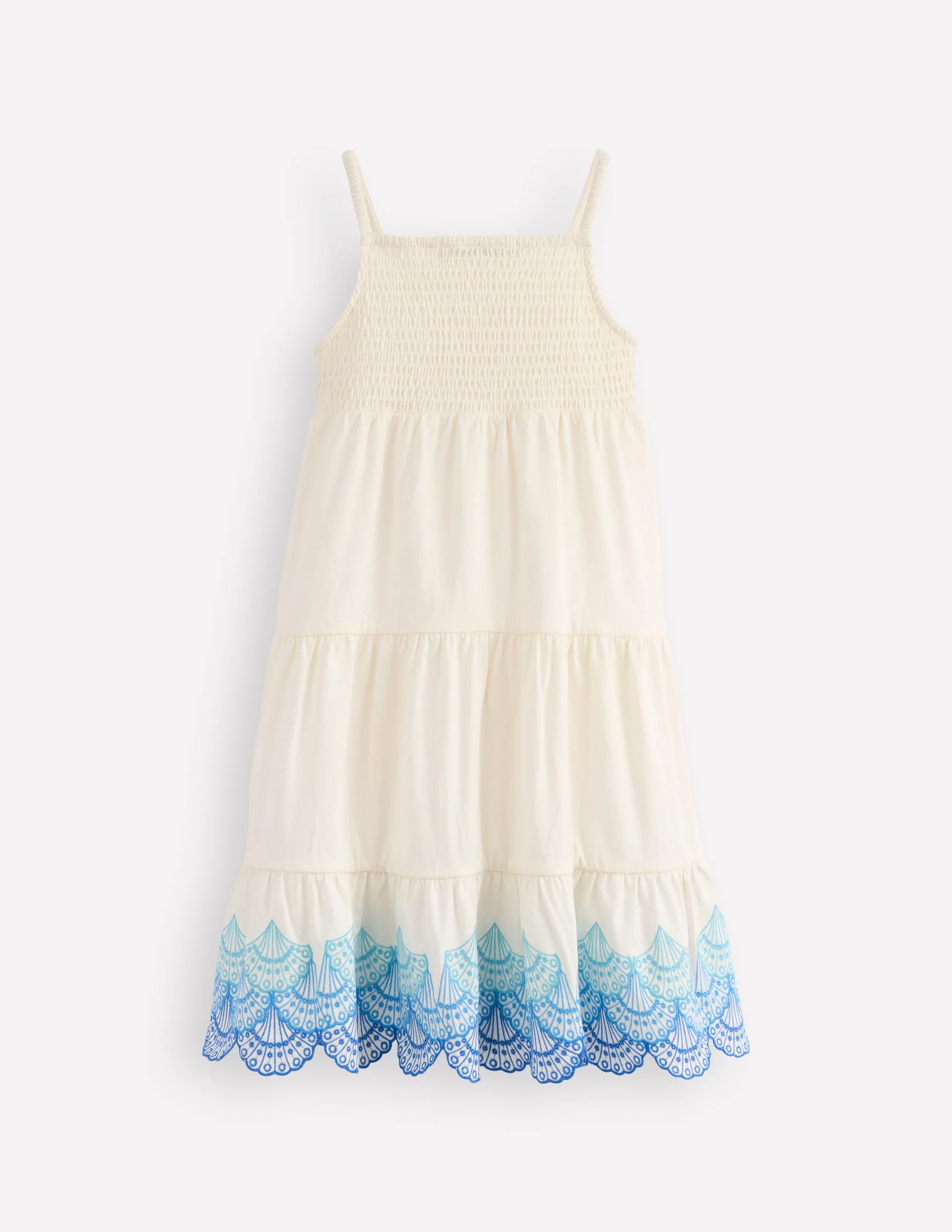 Enza Broderie Hem Jersey Dress-Soft Ivory Shells - Image 2