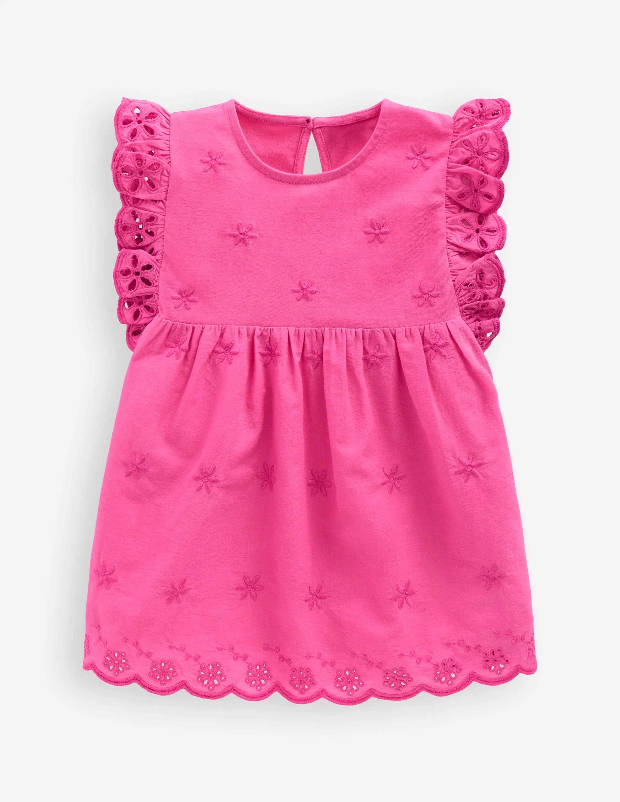 Fabric Mix Broderie Top-Carmine Rose