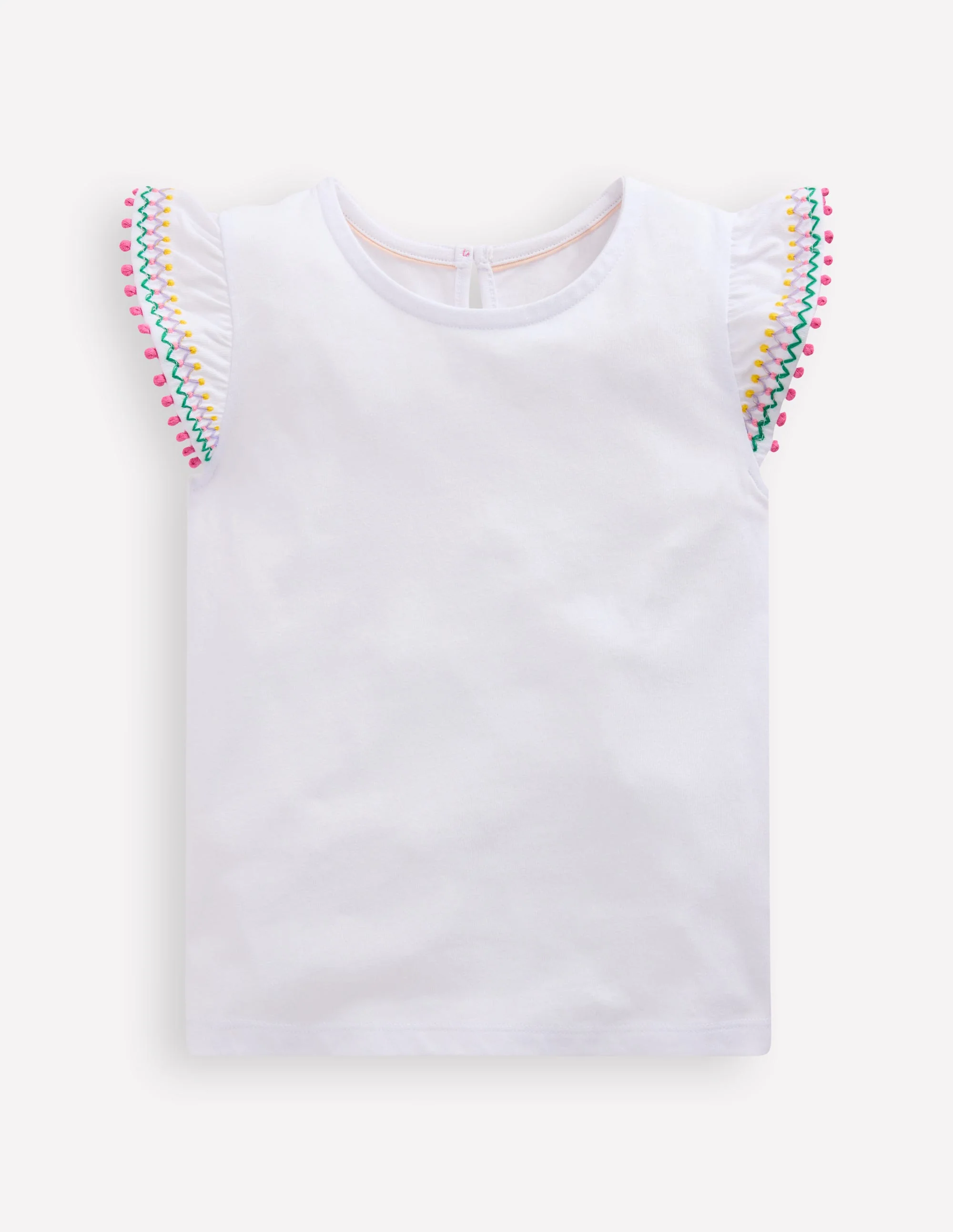Flutter Sleeve Trim Top-White