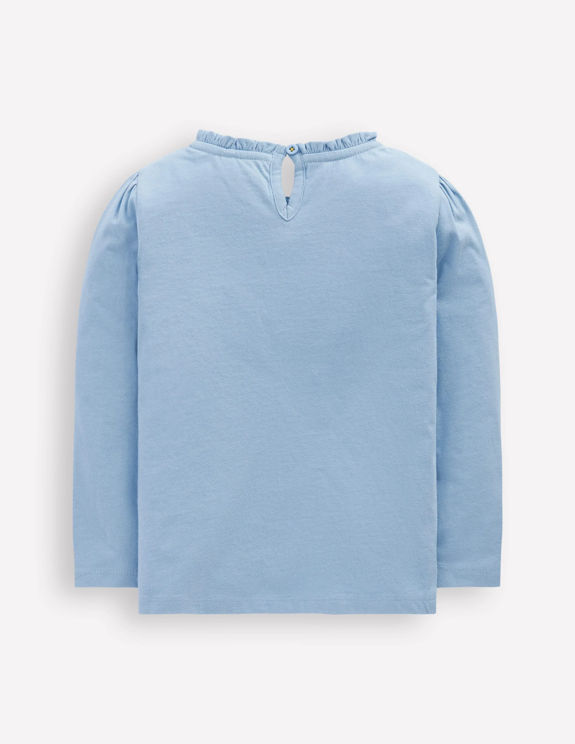 Frill Neck Appliqué T-shirt-Glacier Blue Flowers - Image 2