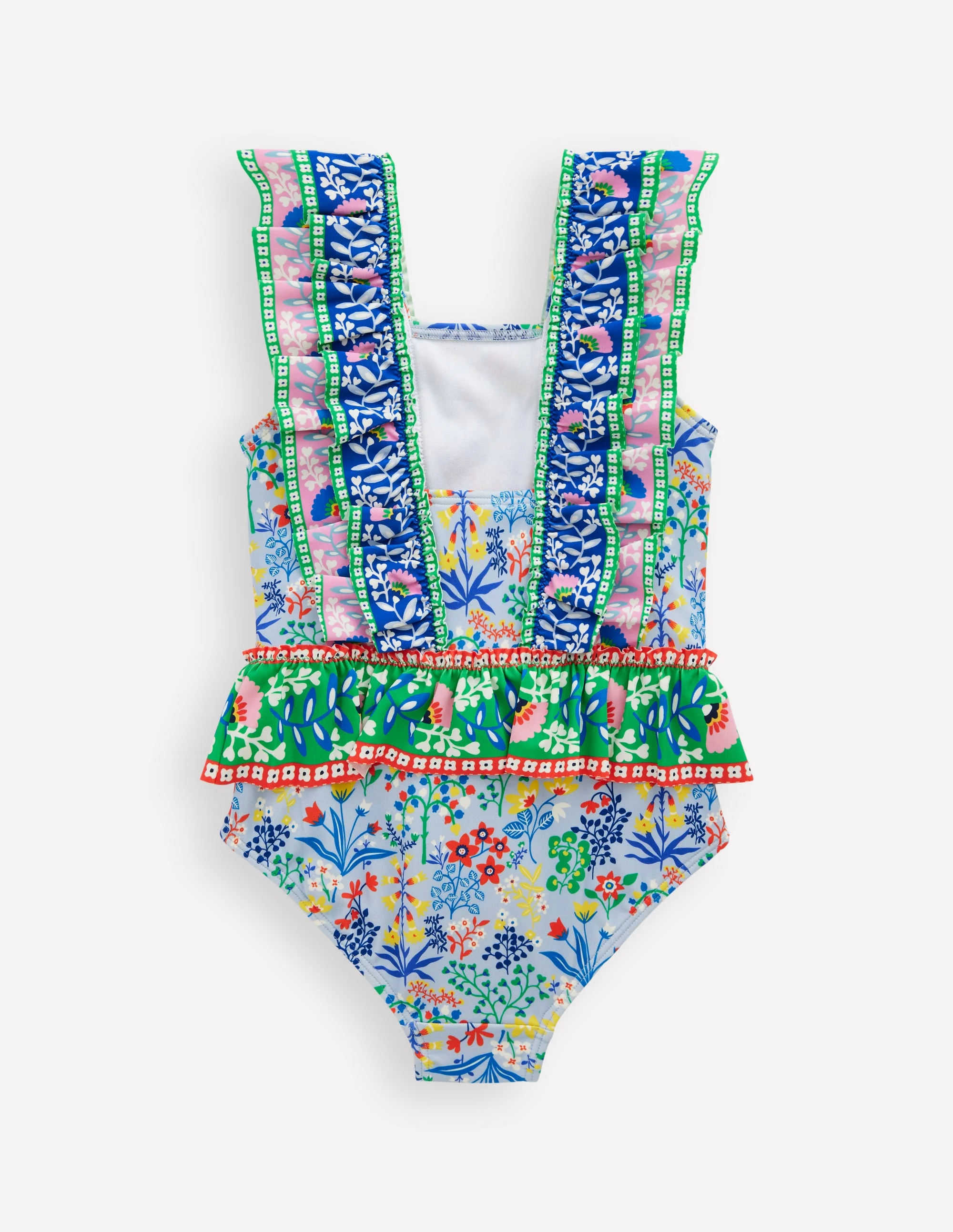 Frill Peplum Swimsuit-Misty Blue Garden Floral - Image 2