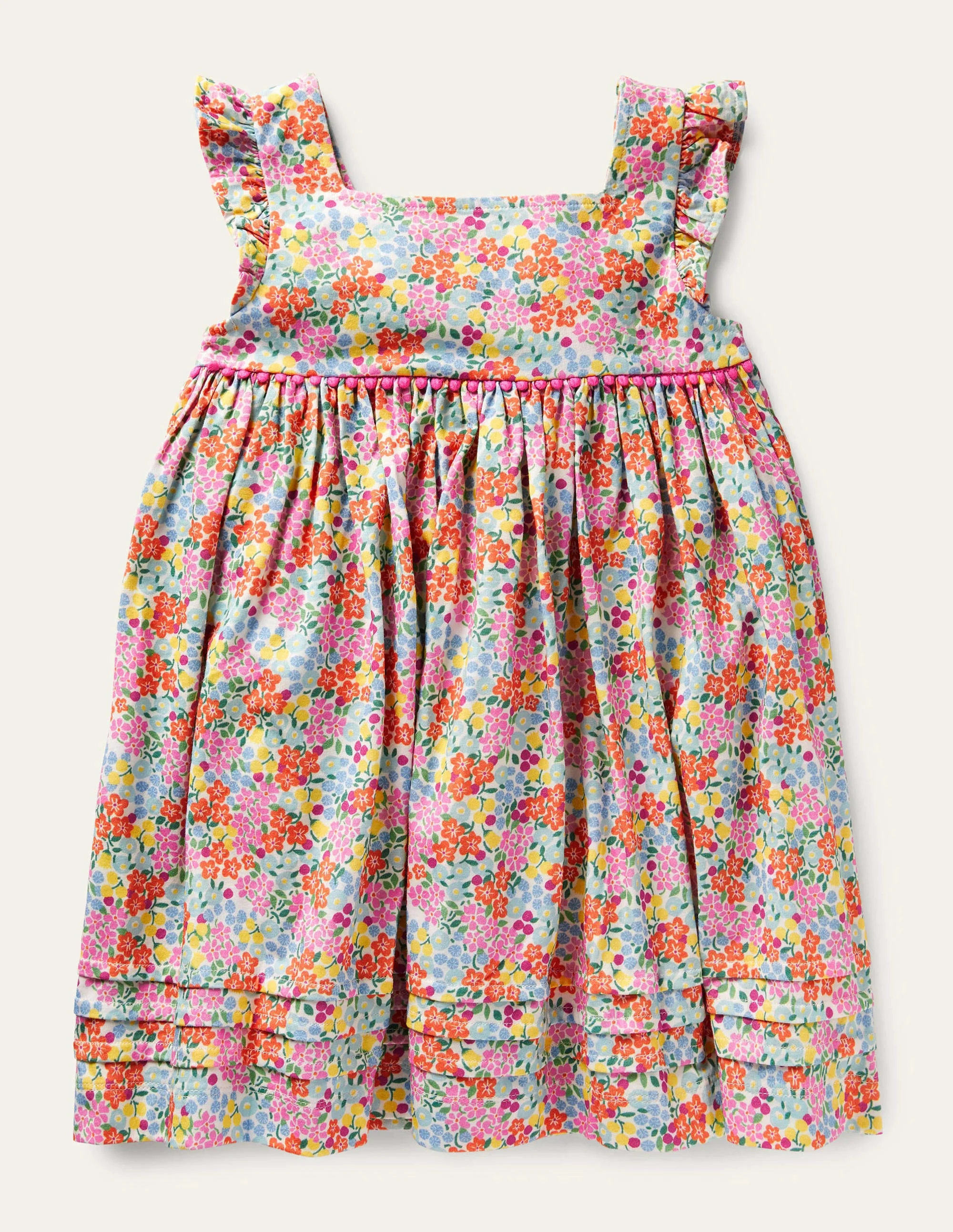 Frill Sleeve Jersey Dress-Multi Tropical Flowerbed - Image 2