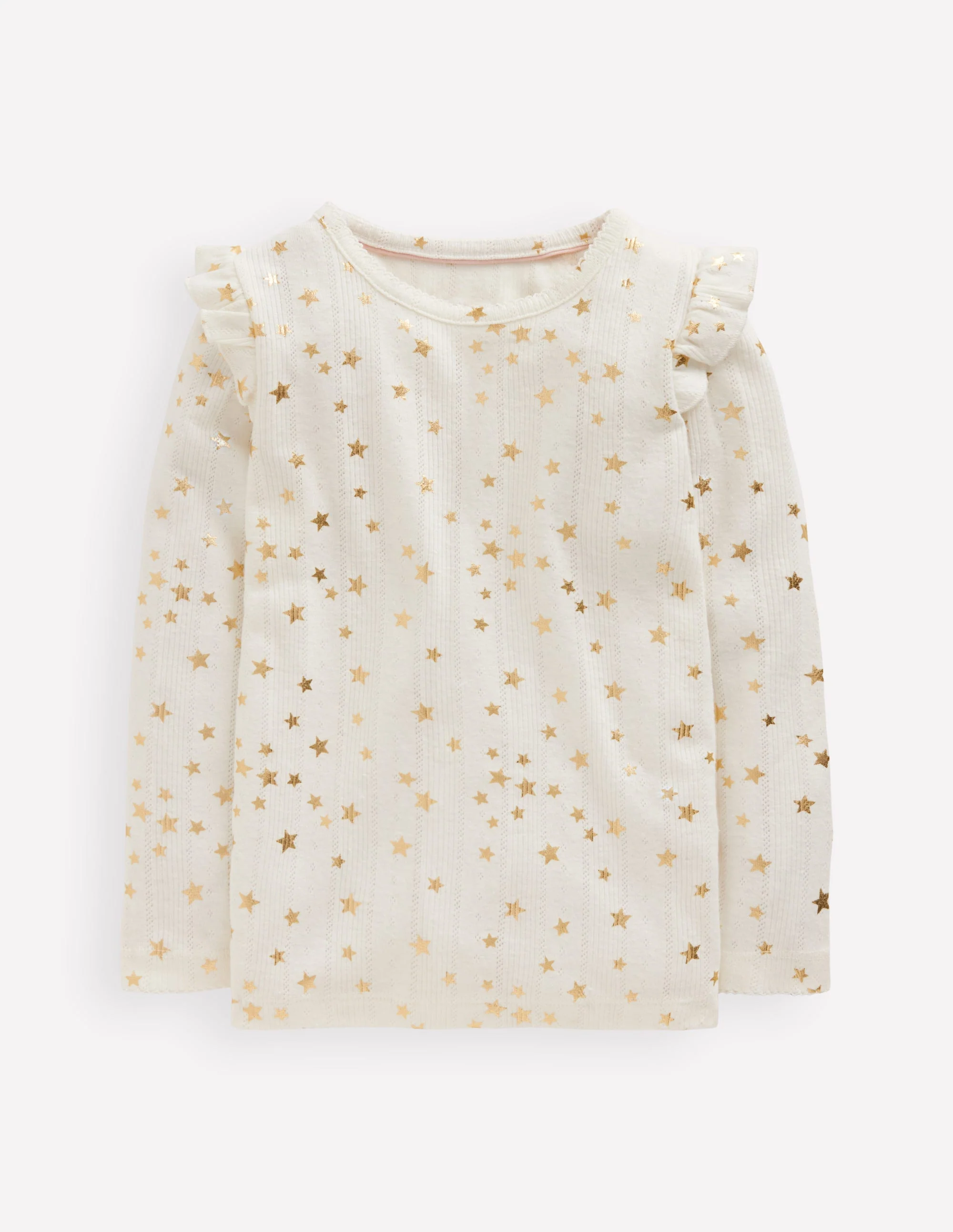 Frill Sleeve Pointelle Top-Soft Ivory