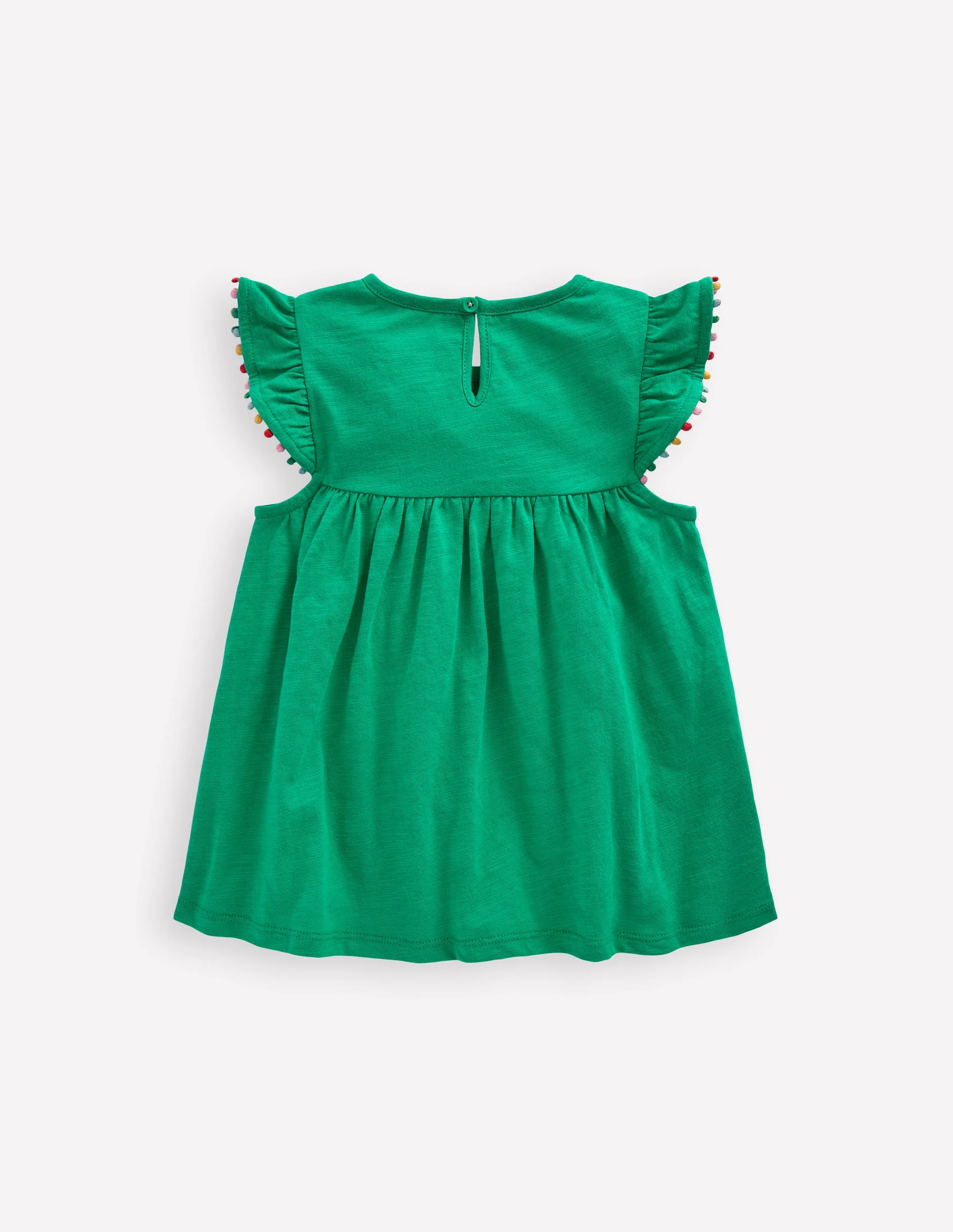 Frill Sleeve Pom Top-Bright Emerald - Image 2