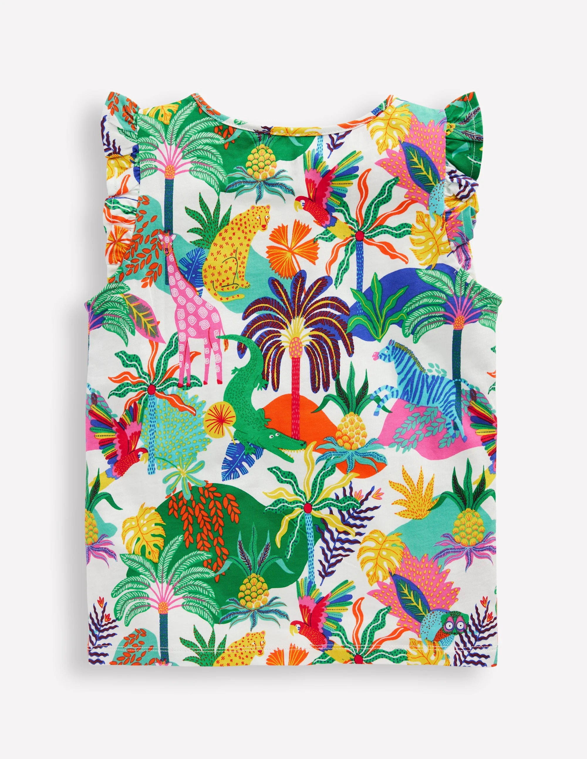 Frill Sleeve Printed Tee-Soft Ivory Multi Jungle - Image 2