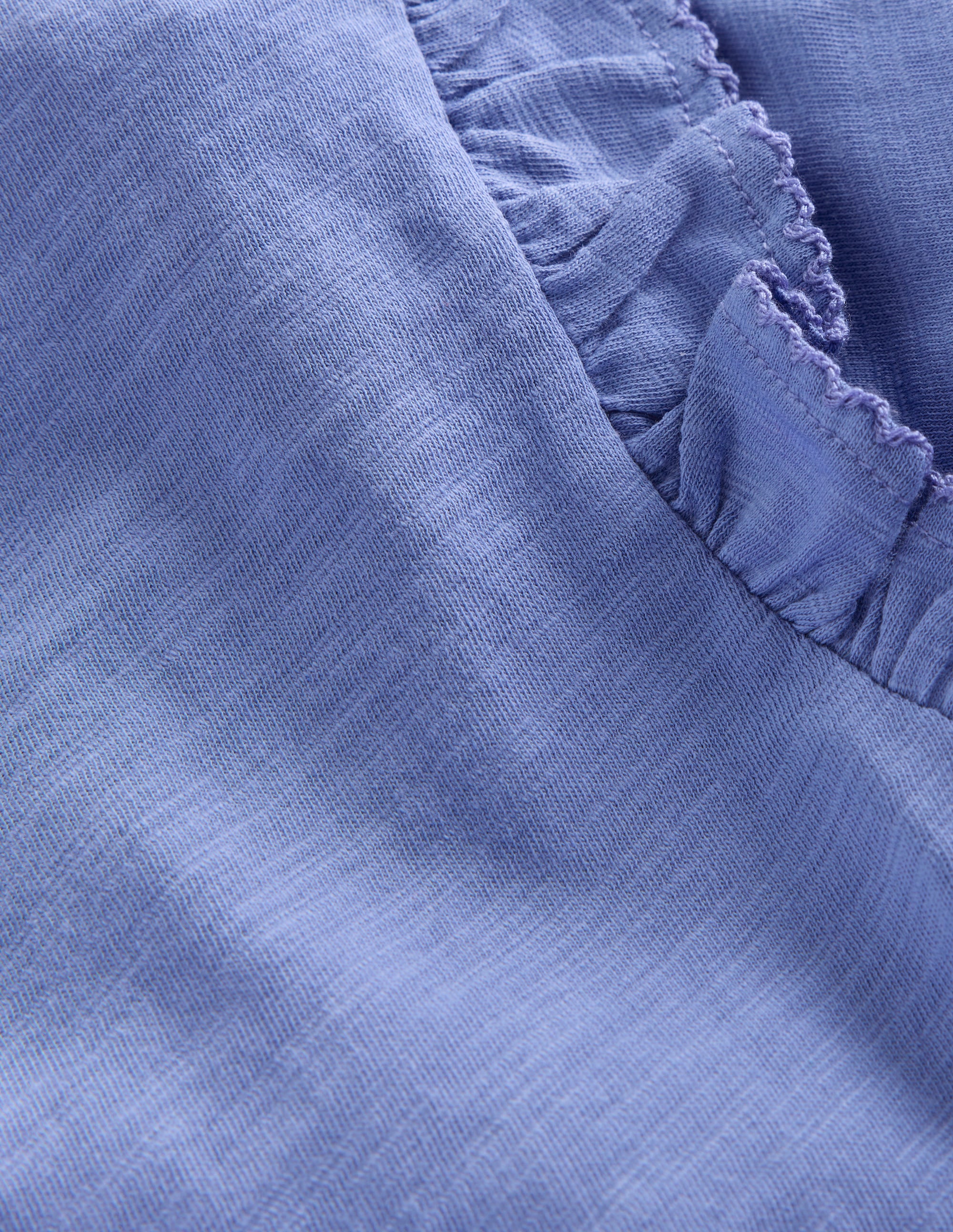 Frill Sleeve Slub Top-Soft Blue - Image 3