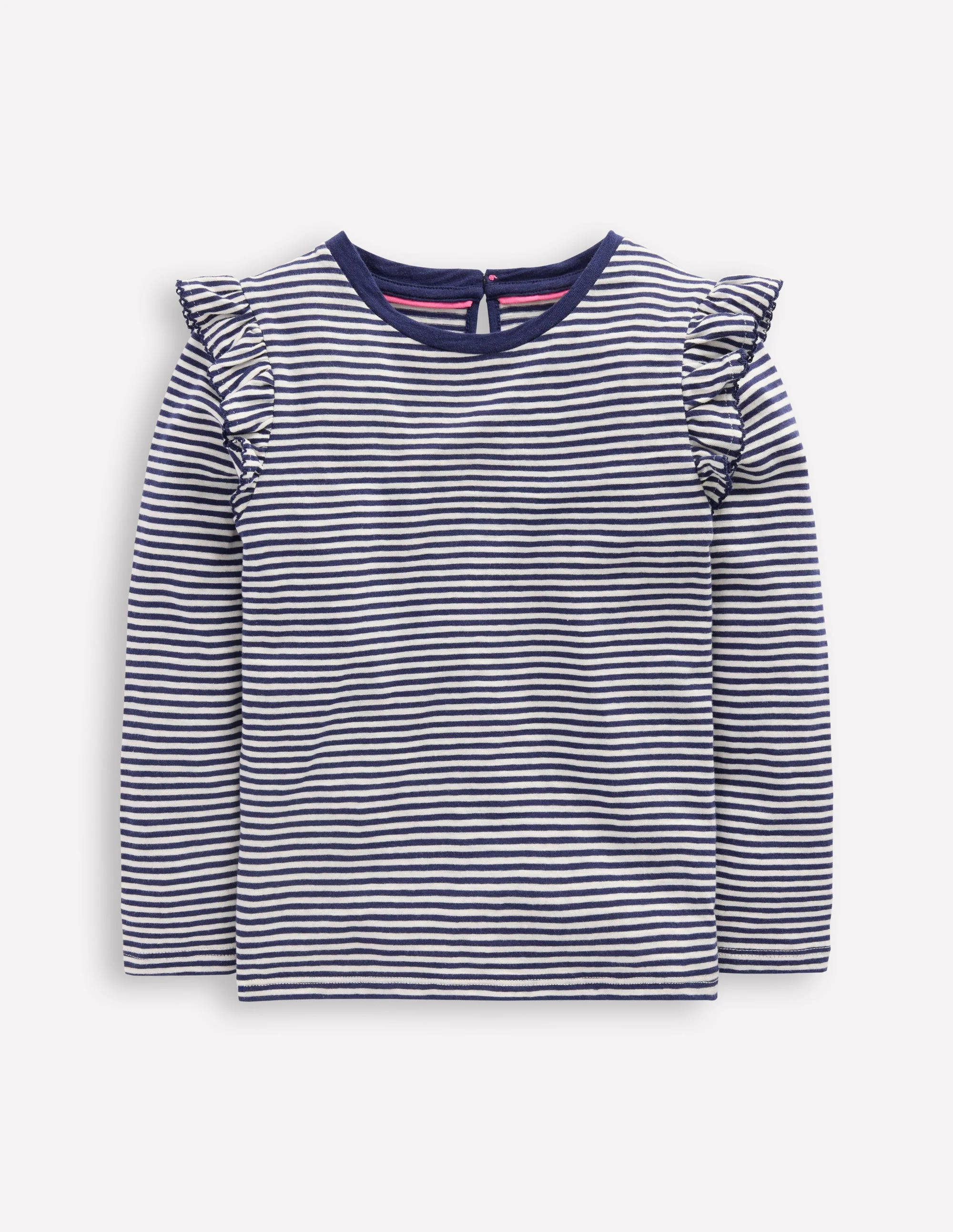 Frill Sleeve Slub Top-Soft Ivory/College Navy - Image 5