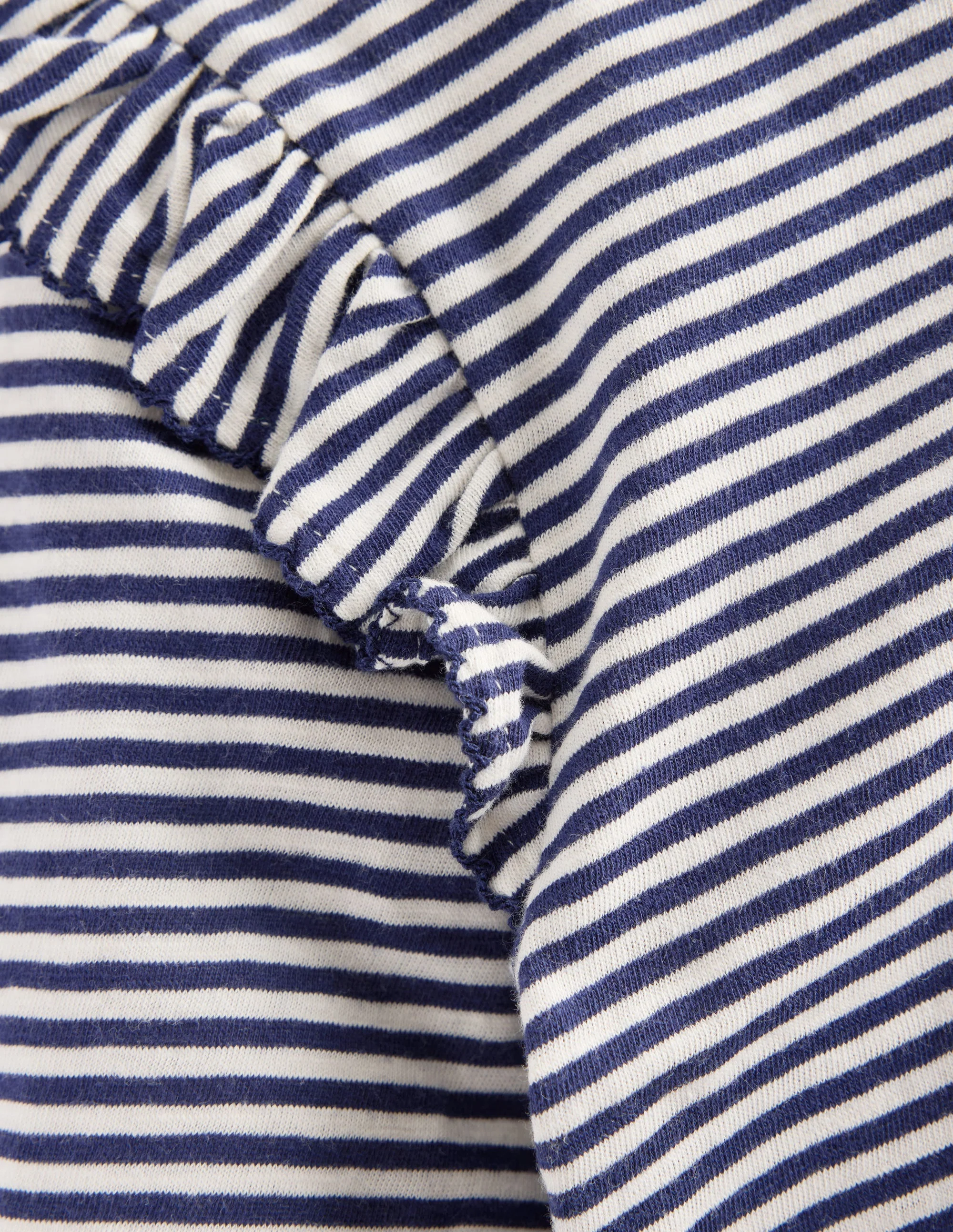 Frill Sleeve Slub Top-Soft Ivory/College Navy - Image 7