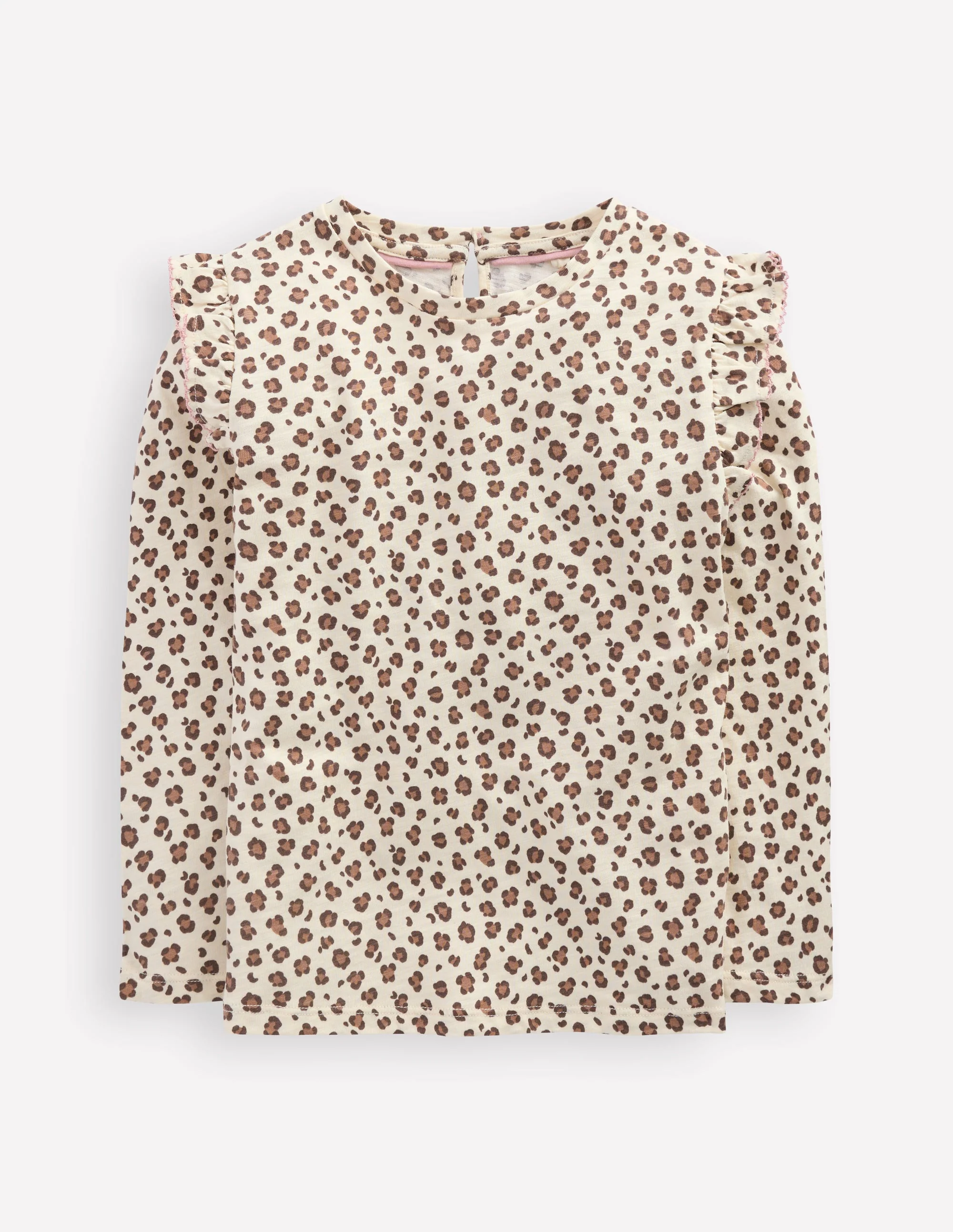 Frill Sleeve Slub Top-Vanilla White Leopard