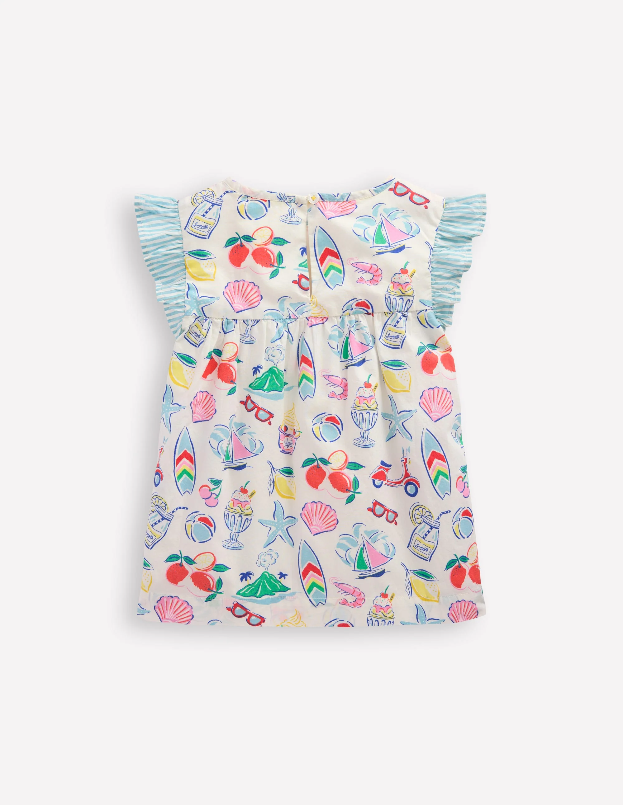 Frill Sleeve Woven Top-Ivory Holiday Print - Image 2