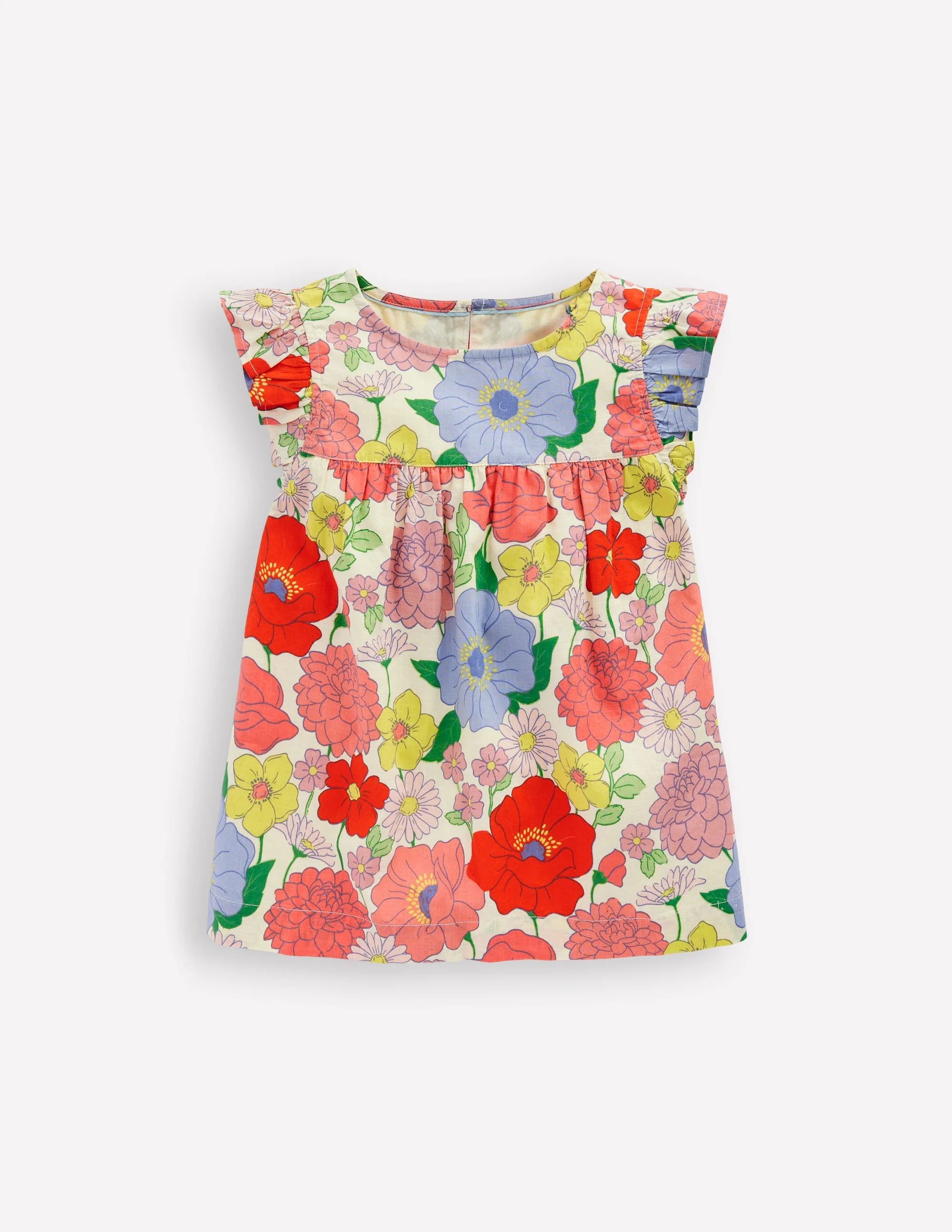 Frill Sleeve Woven Top-Multi Summer Garden - Image 4