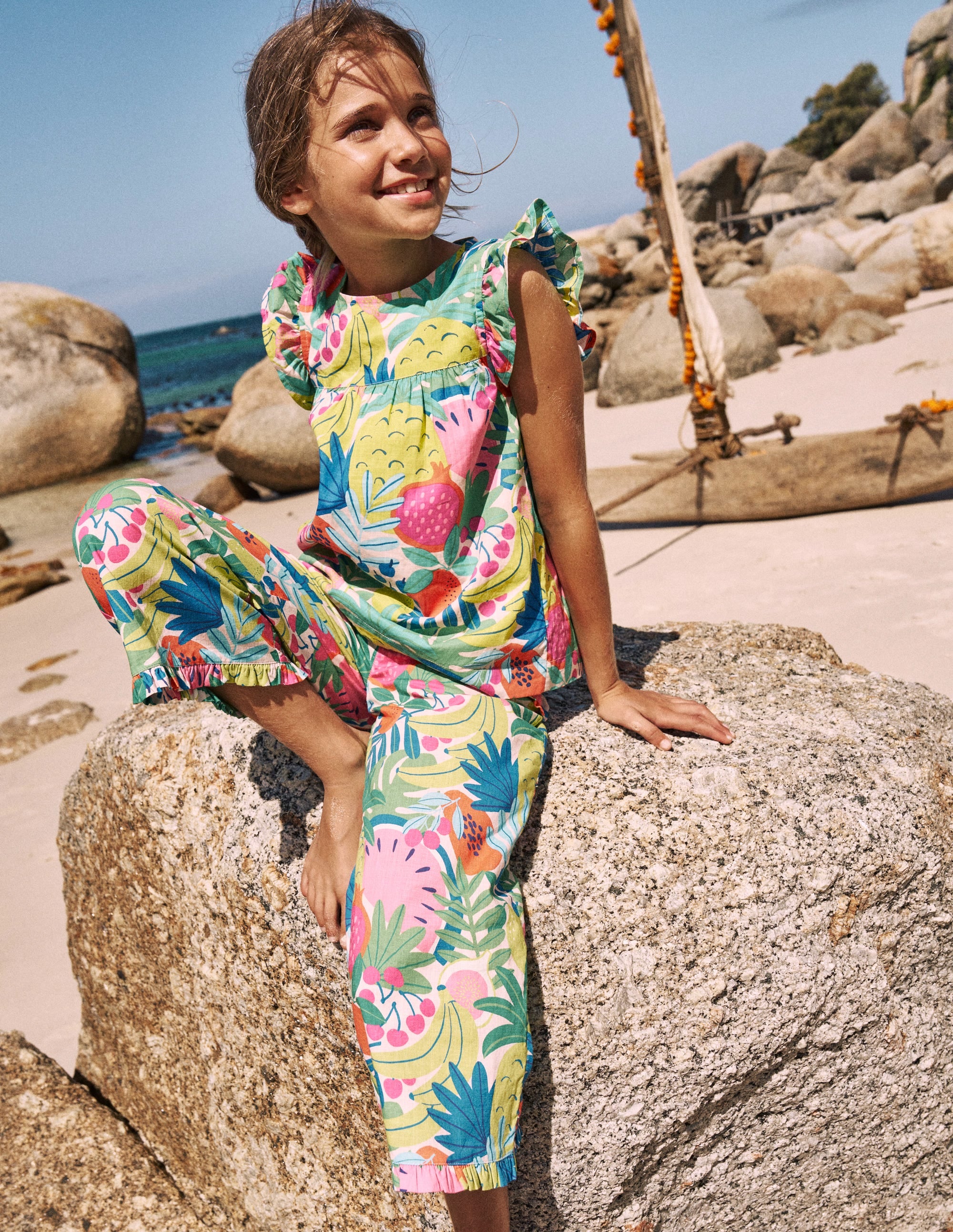 Frill Sleeve Woven Top-Multi Tropical Fruit - Image 4