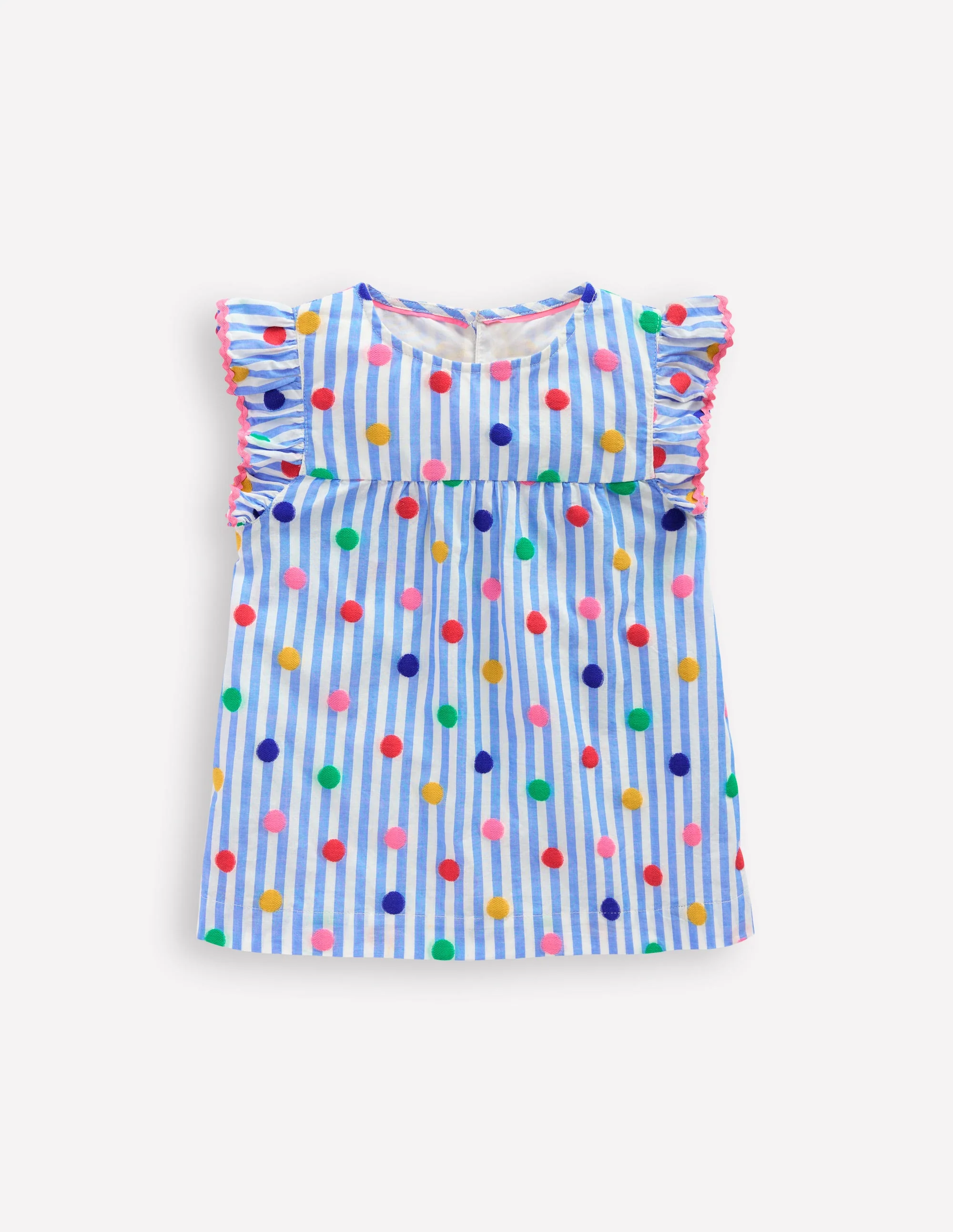 Frill Sleeve Woven Top-Peacock Plume Blue Spot