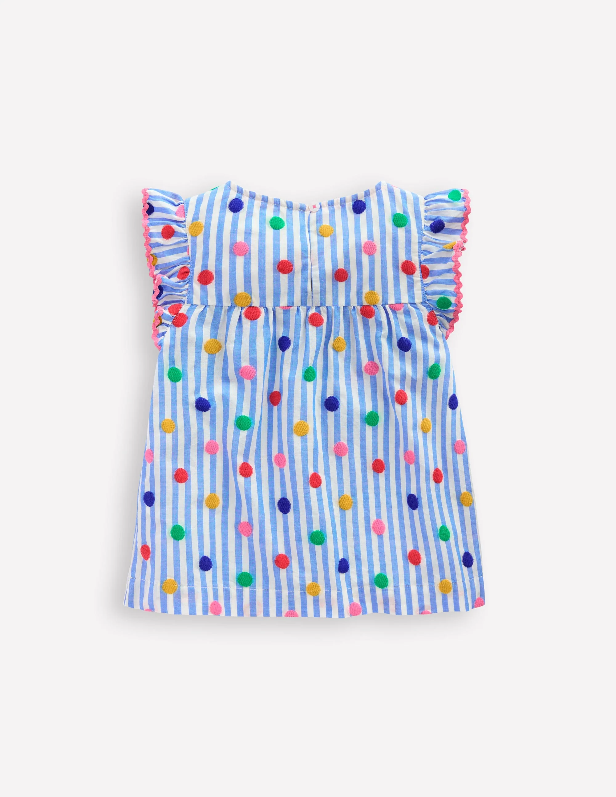 Frill Sleeve Woven Top-Peacock Plume Blue Spot - Image 2