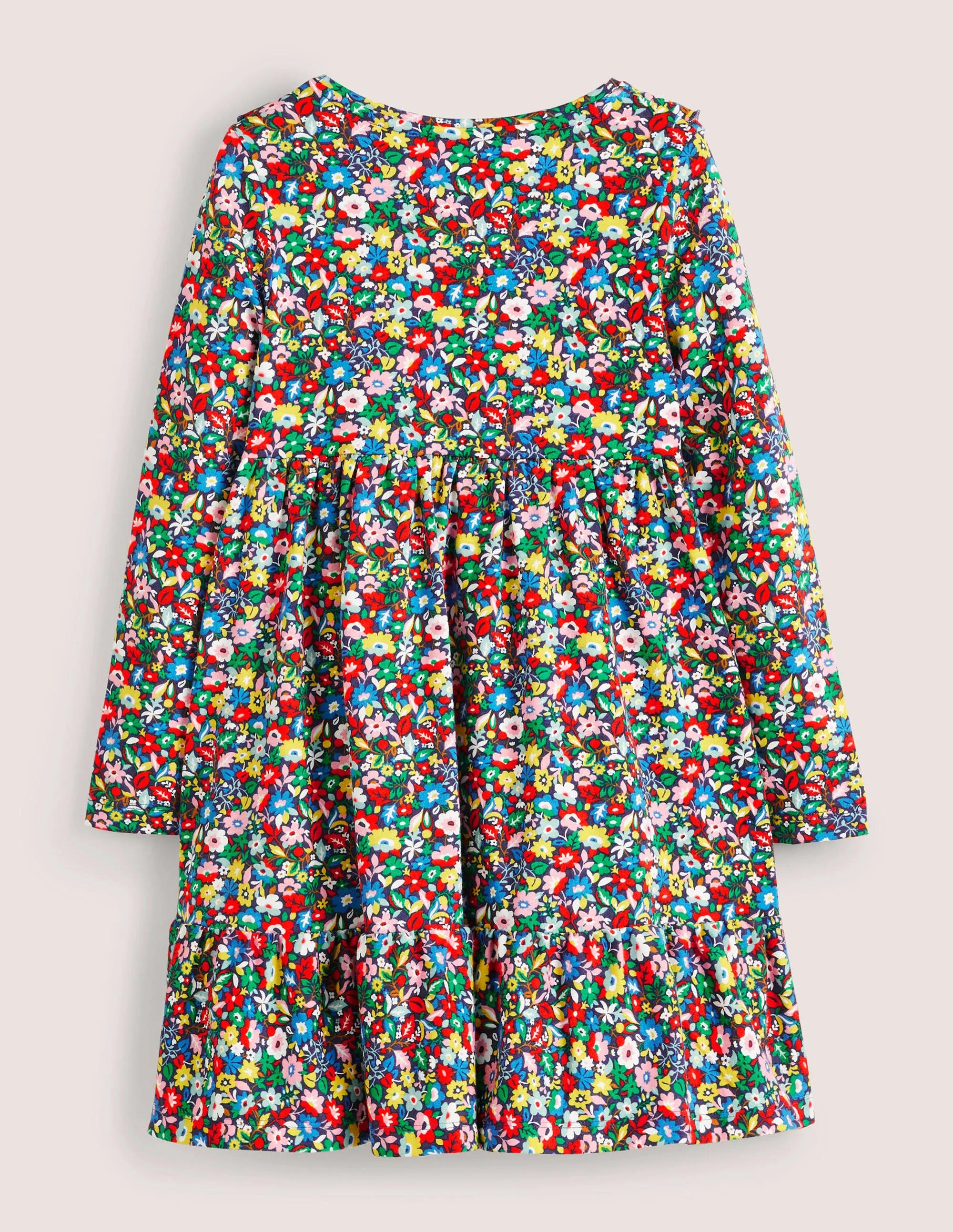 Frill Tiered Jersey Dress-Multi Patchwork Floral - Image 2