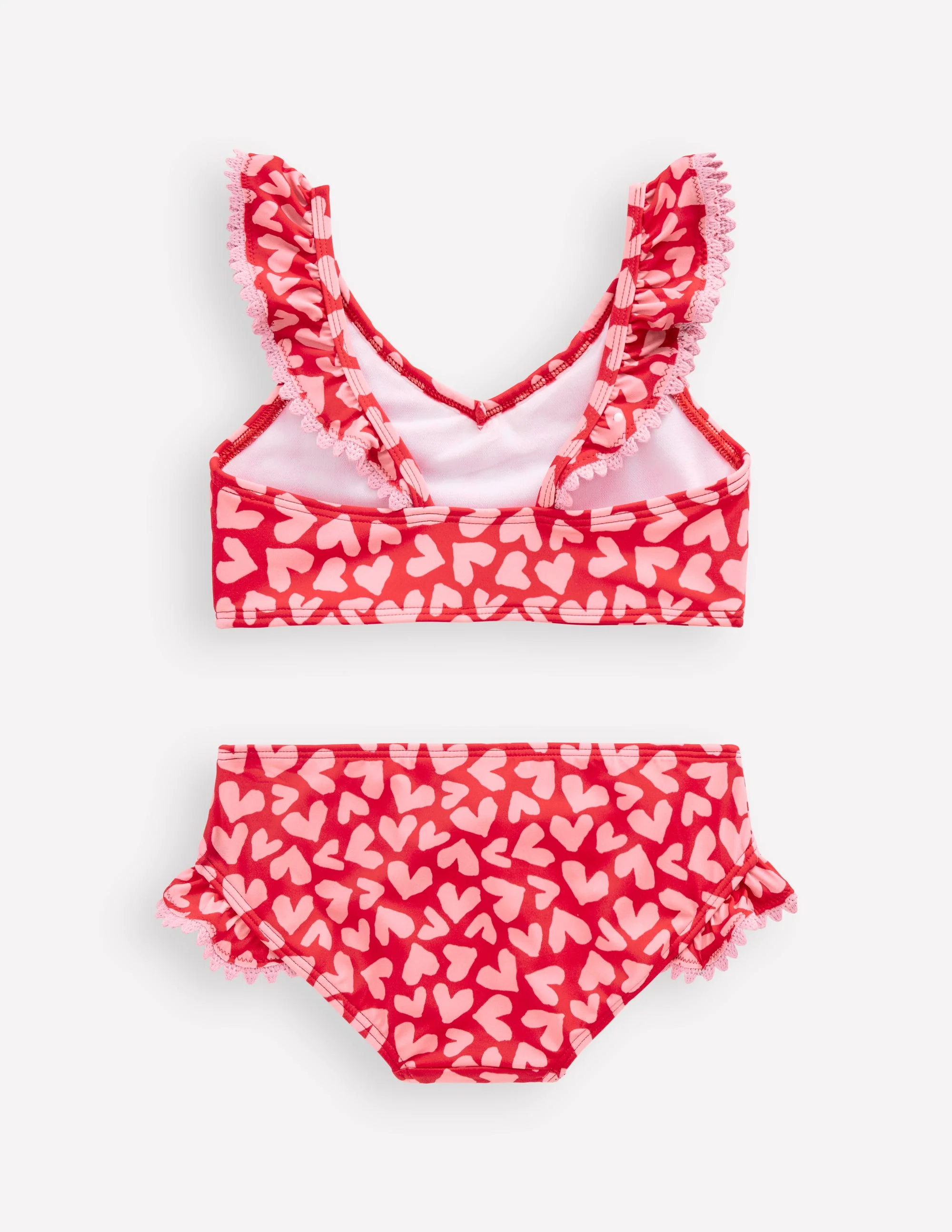 Frill V-neck Bikini Set-Rockabilly Red Collage Hearts - Image 2