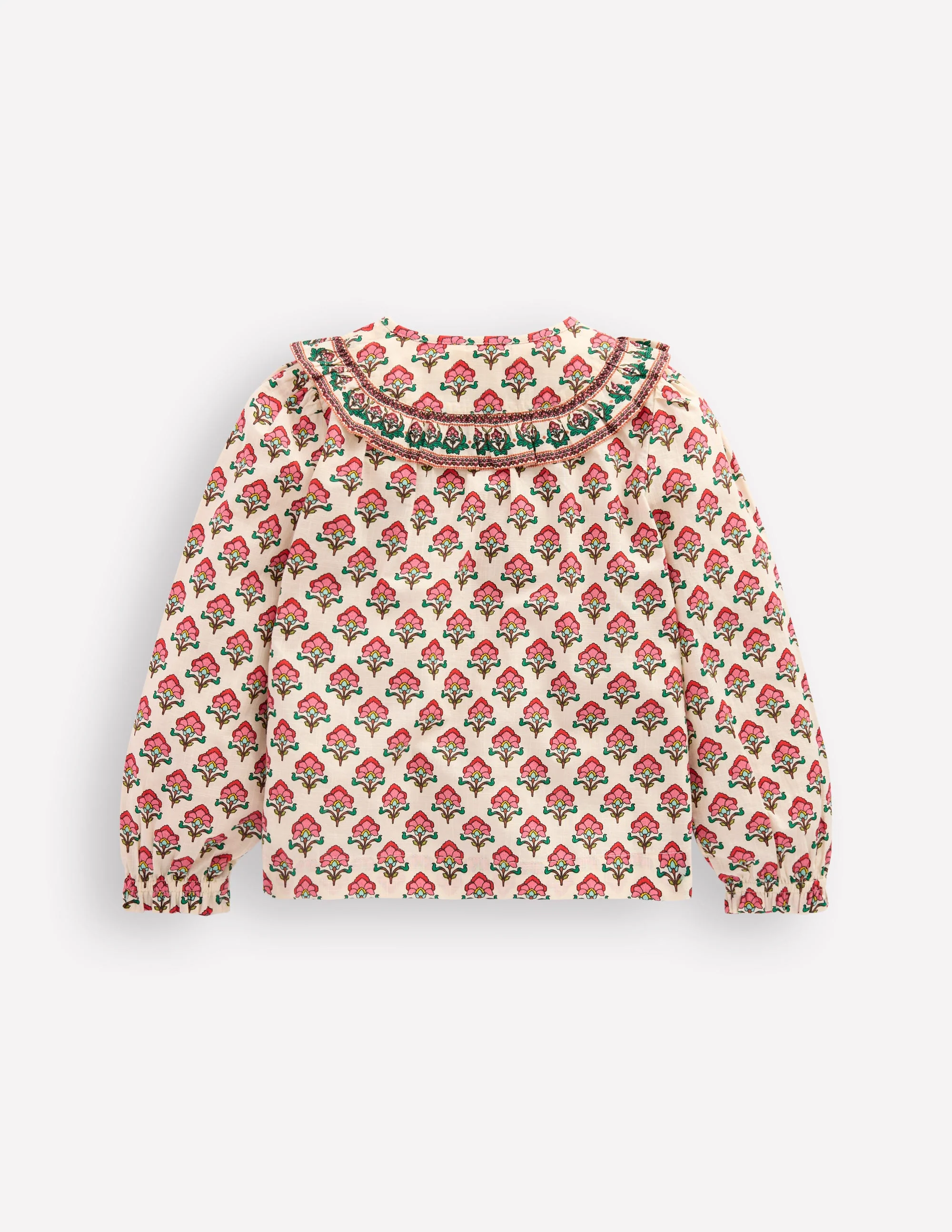 Frill Yoke Blouse-Woodlblock Flower - Image 2