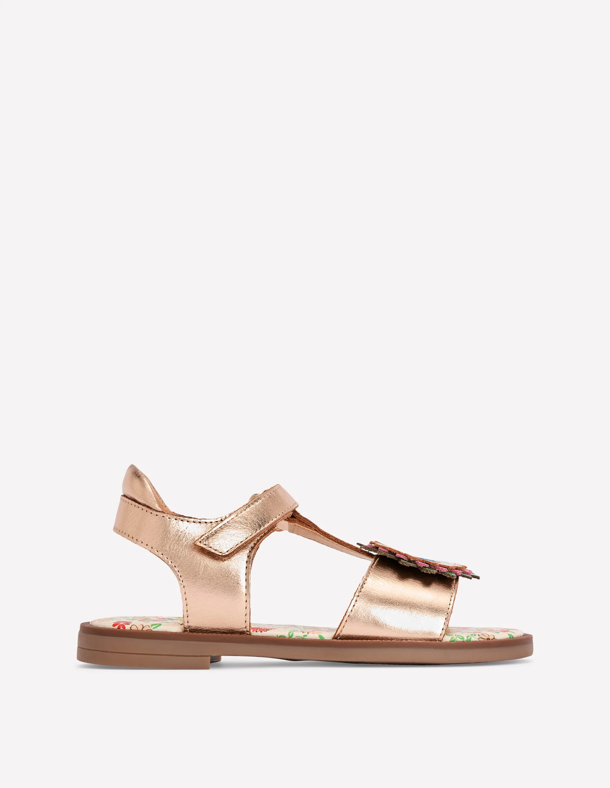 Fun Leather Sandals-Gold Metallic Flower - Image 2