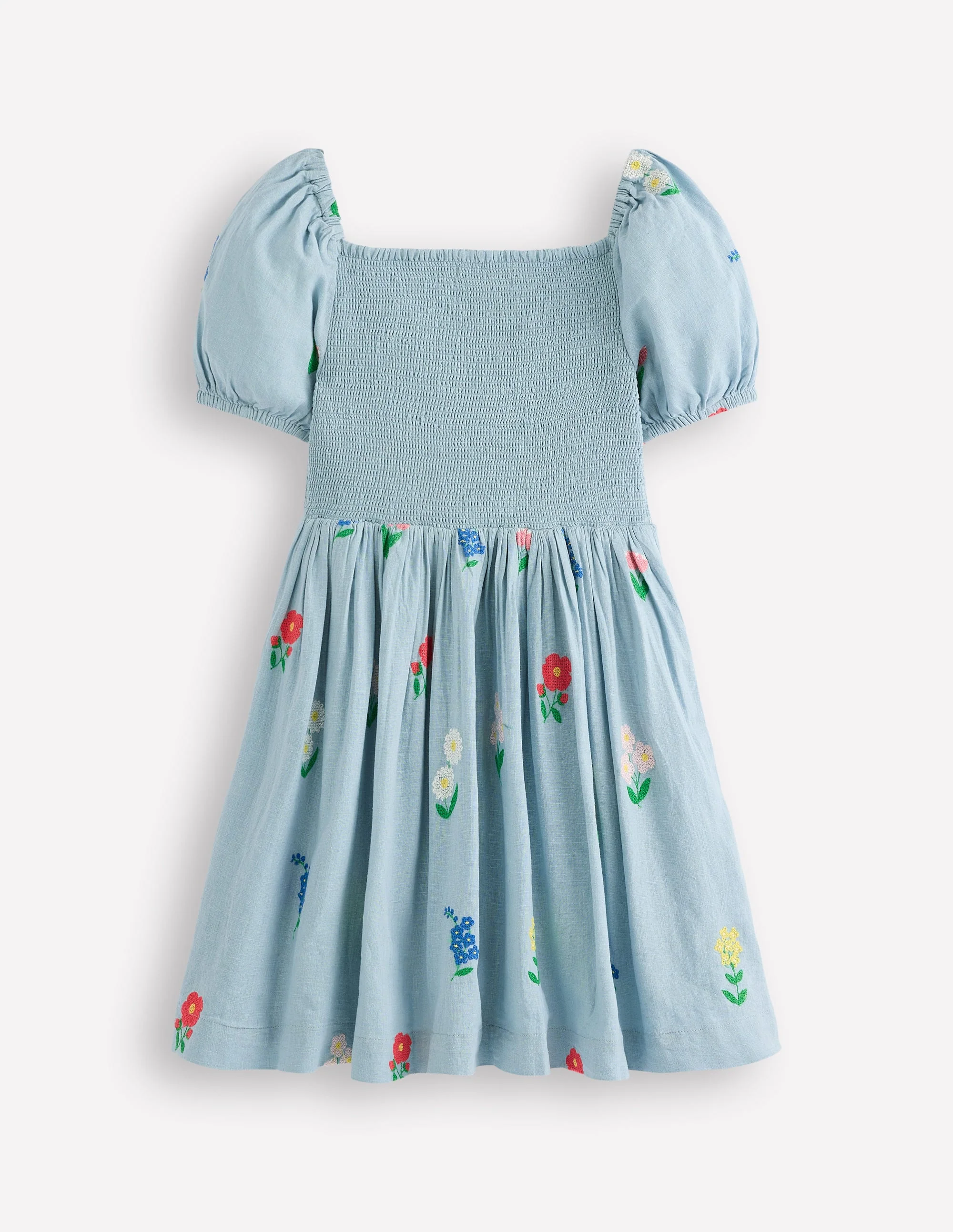 Gwendolyn Cotton Linen Dress-Multi Cross Stitch Flower - Image 2