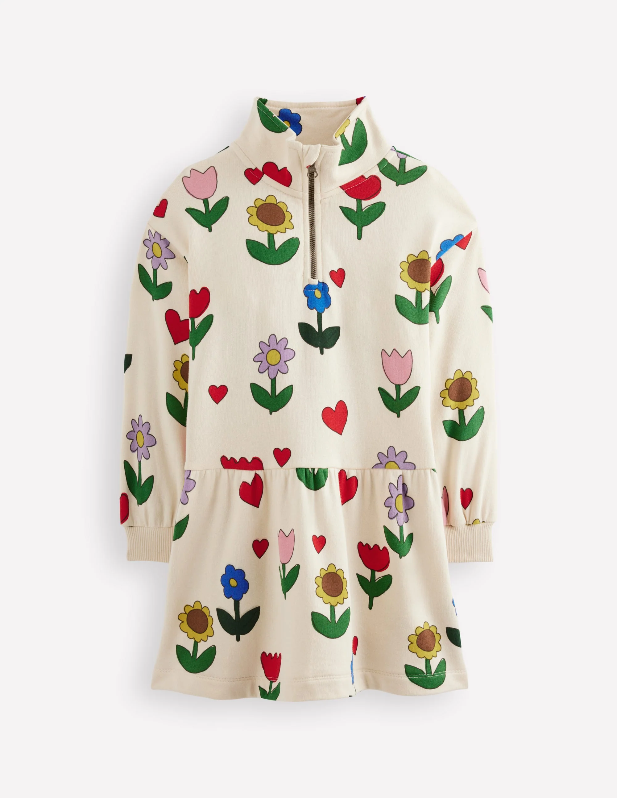 Half Zip Sweat Dress-Calico White Sunflower Garden - Image 5