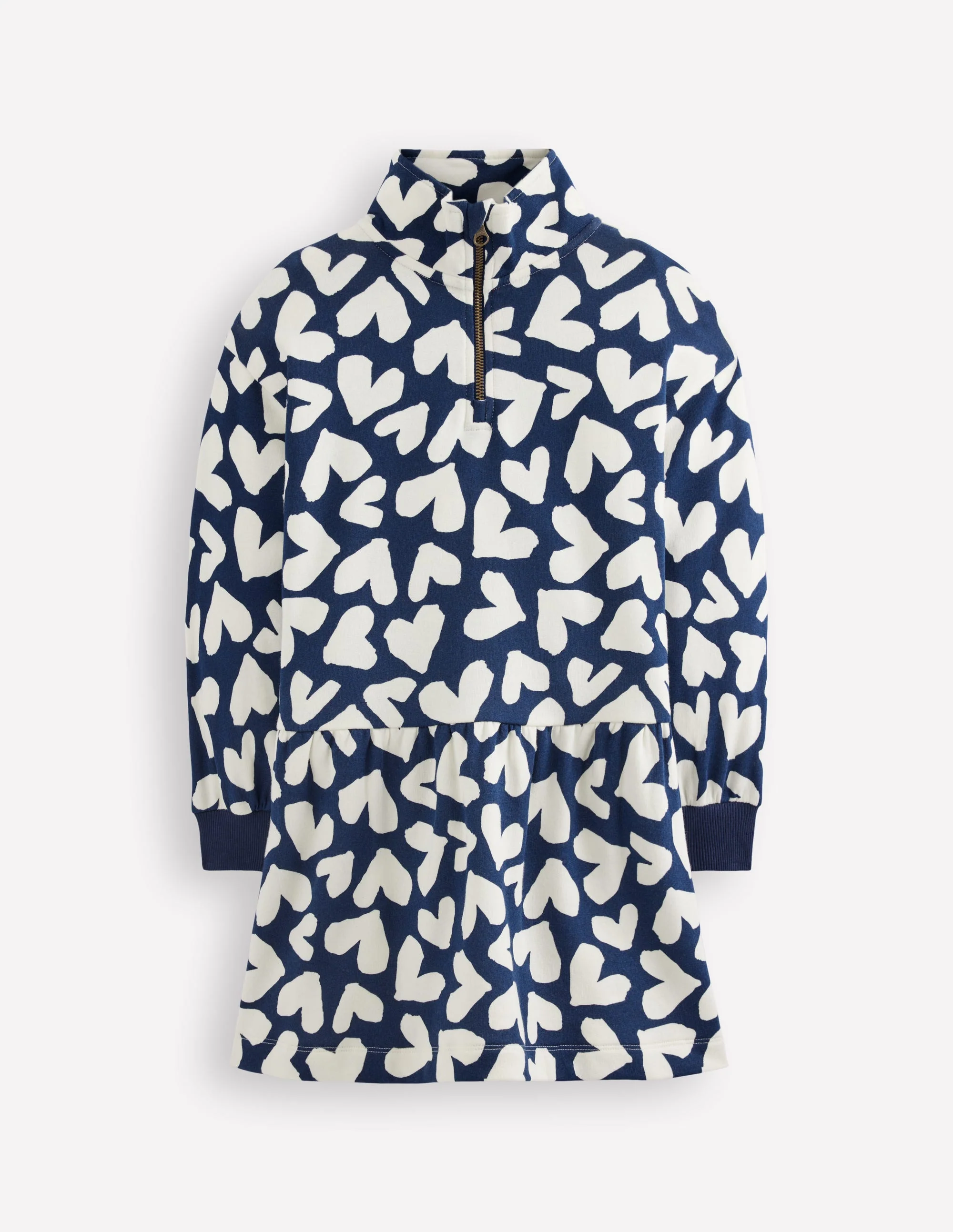 Half Zip Sweat Dress-College Navy Collage Hearts