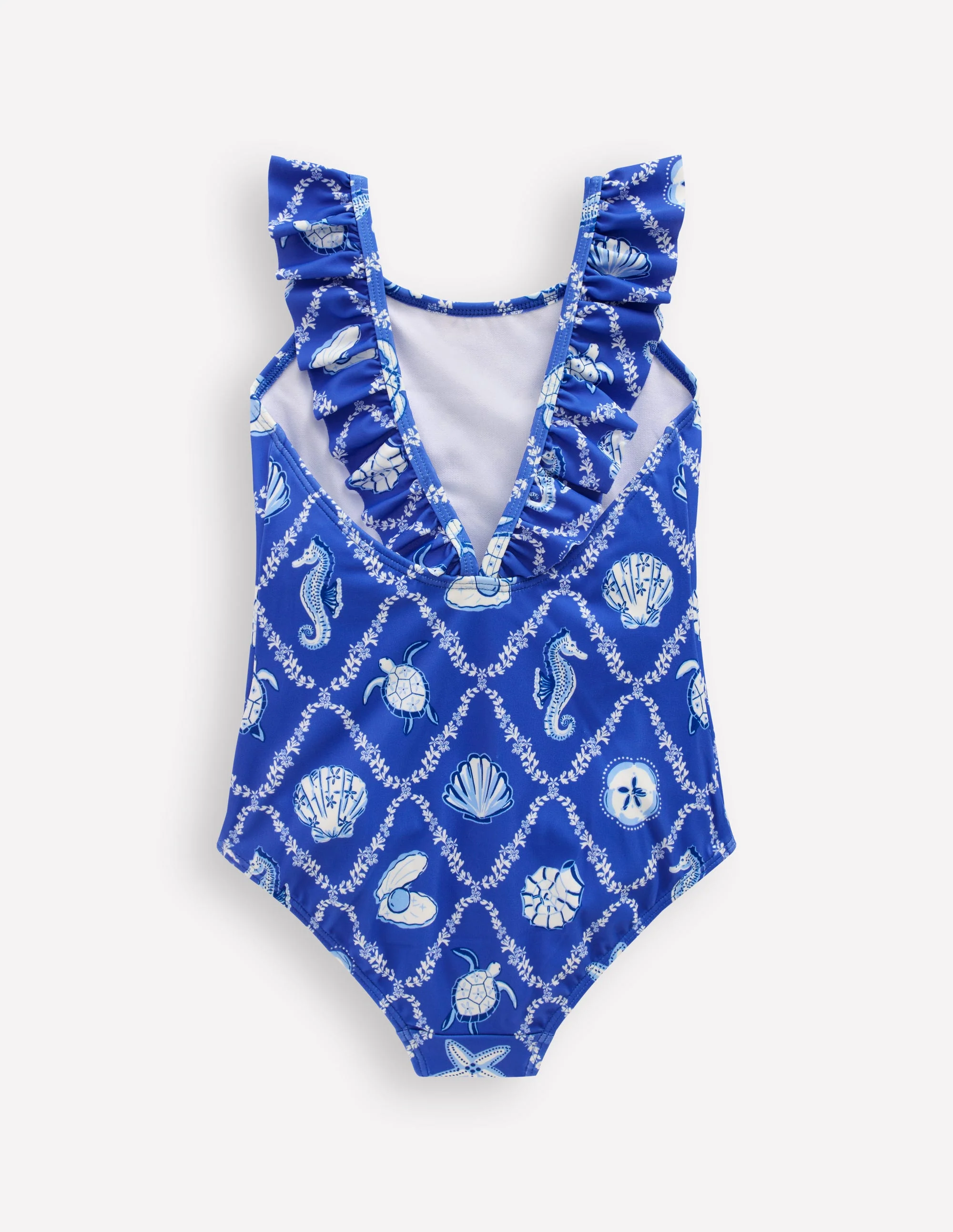 Hallie Frill Strap Swimsuit-Regency Blue Shell Tile - Image 2