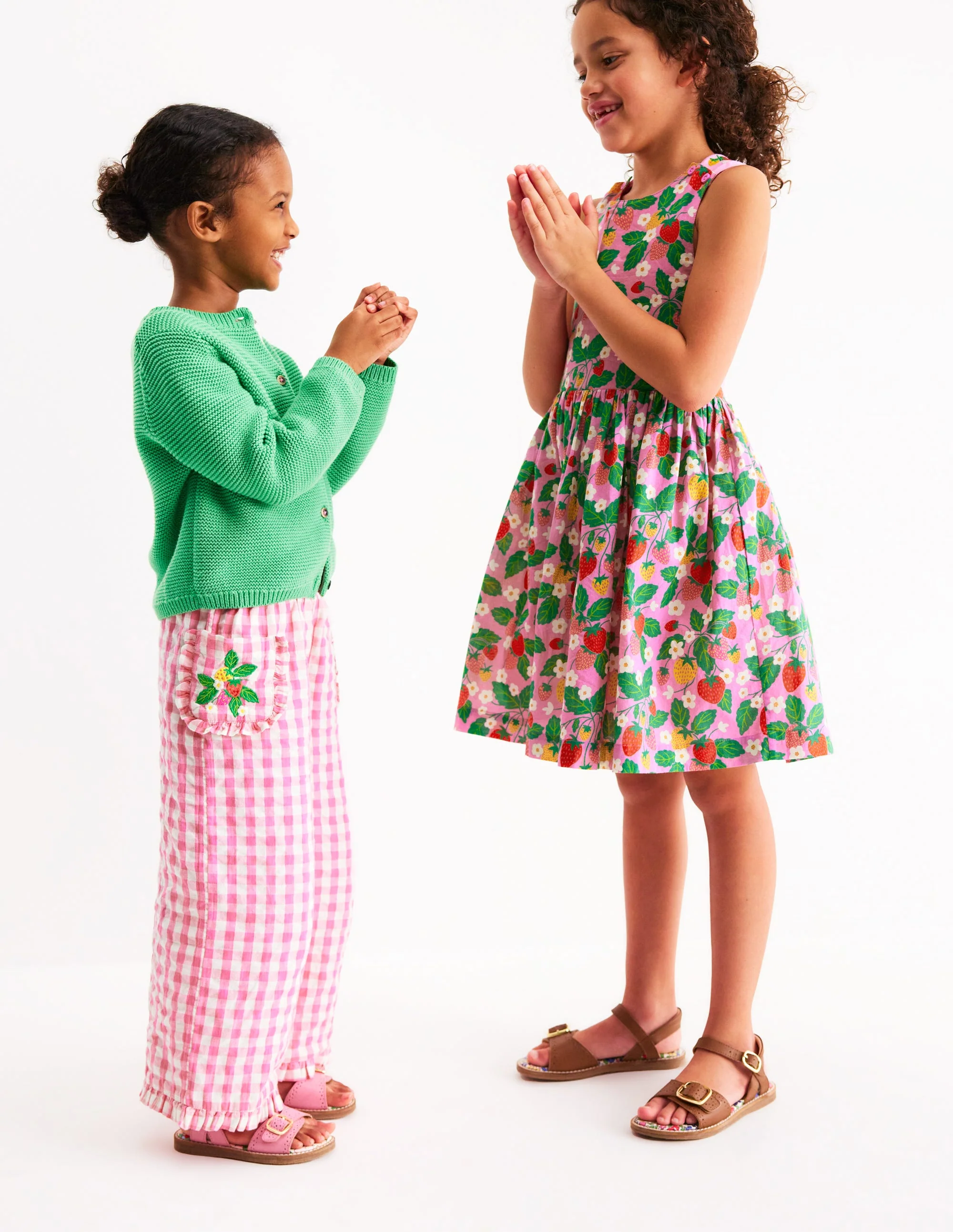 Harper Cross-Back Dress-Cosmos Pink Strawberry Patch - Image 4