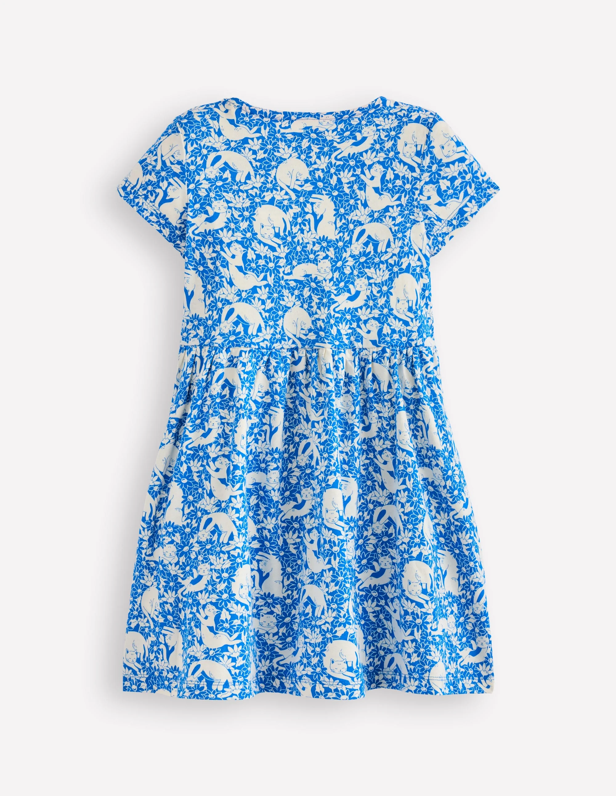 Heart Pocket Fun Jersey Dress-Kingfisher Blue Kitten Meadow - Image 2