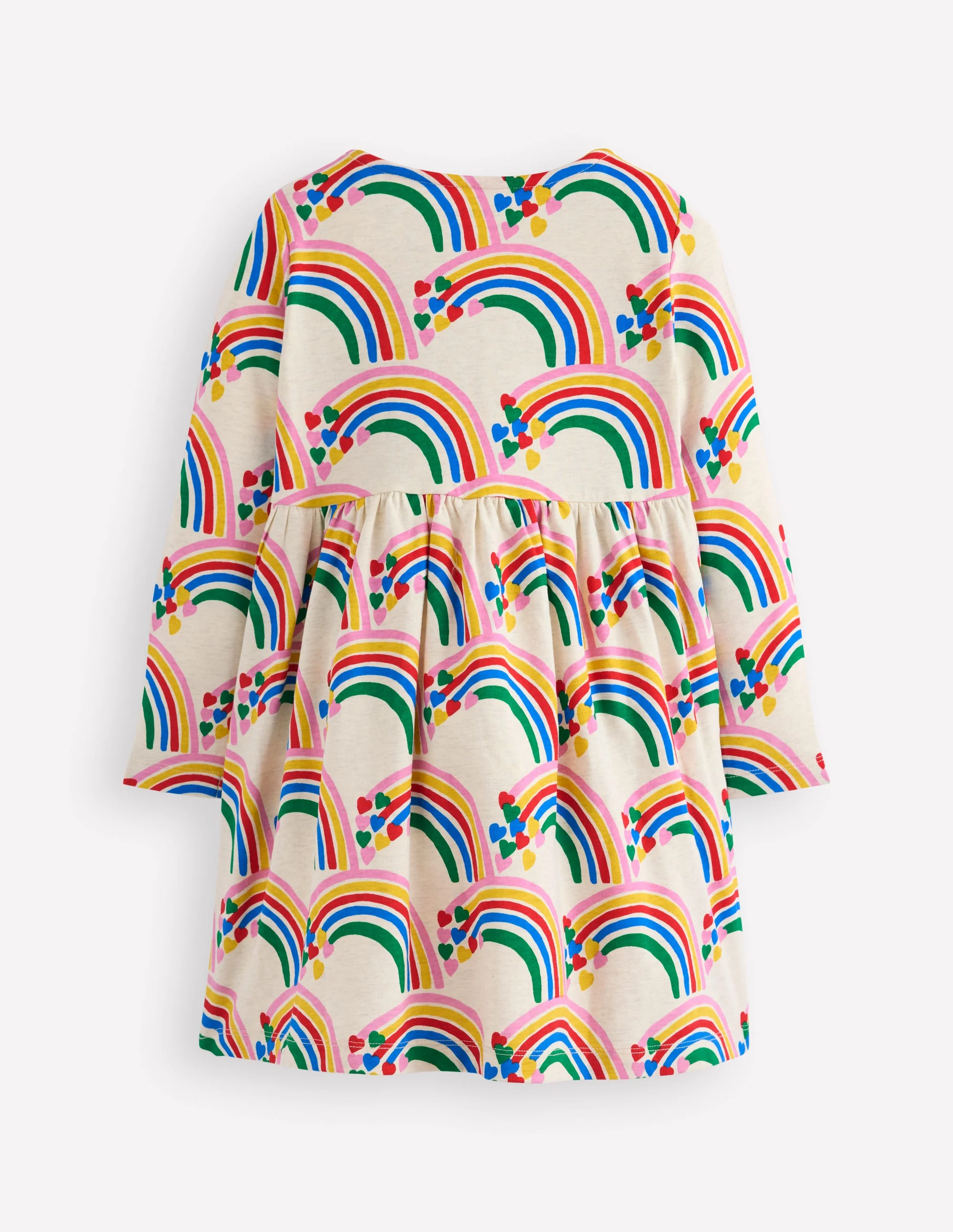 Heart Pocket Fun Jersey Dress-Oatmeal Marl Rainbow Hearts - Image 2