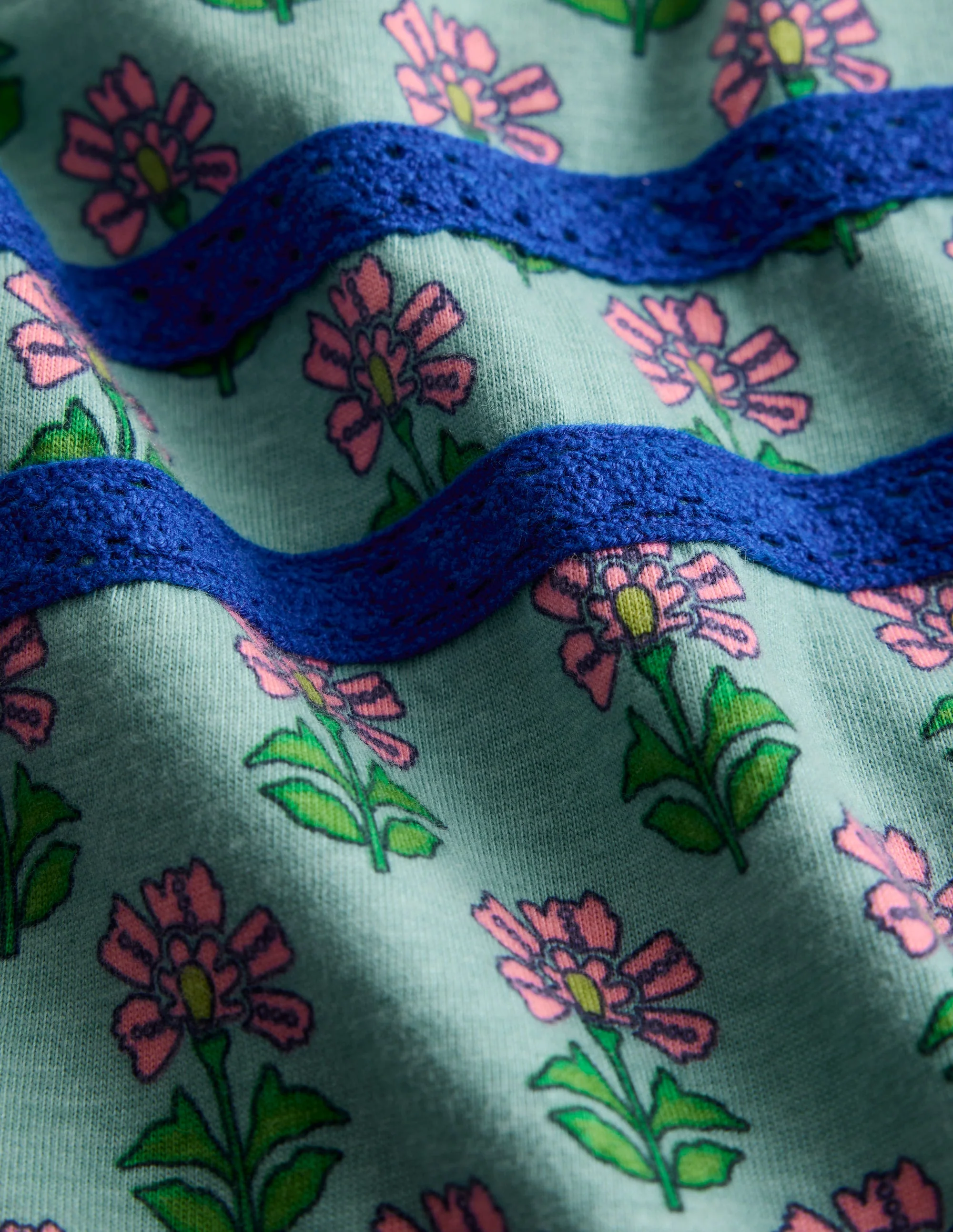Hotchpotch Floral Jersey Dress-Bright Blue Woodblock Flower - Image 3