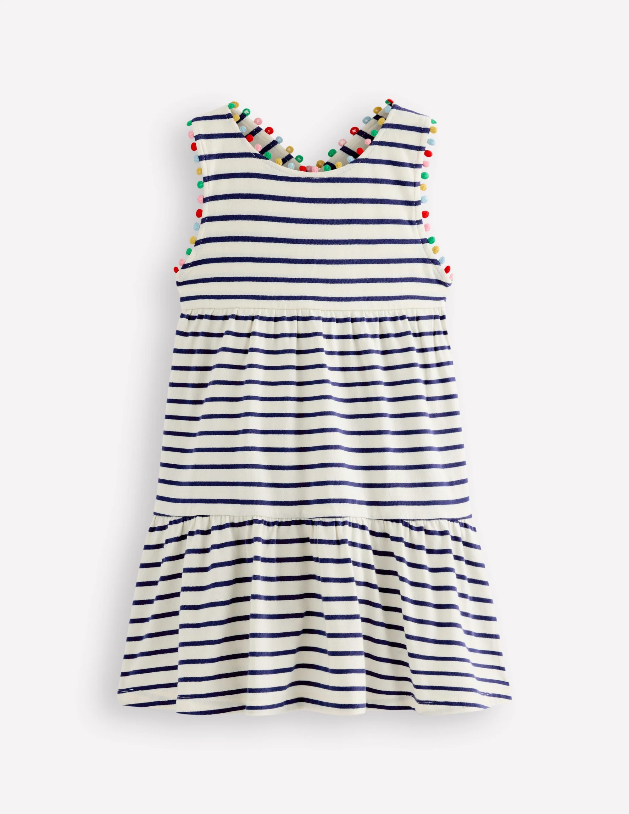 Jersey Cross-back Dress-Starboard Blue Stripe
