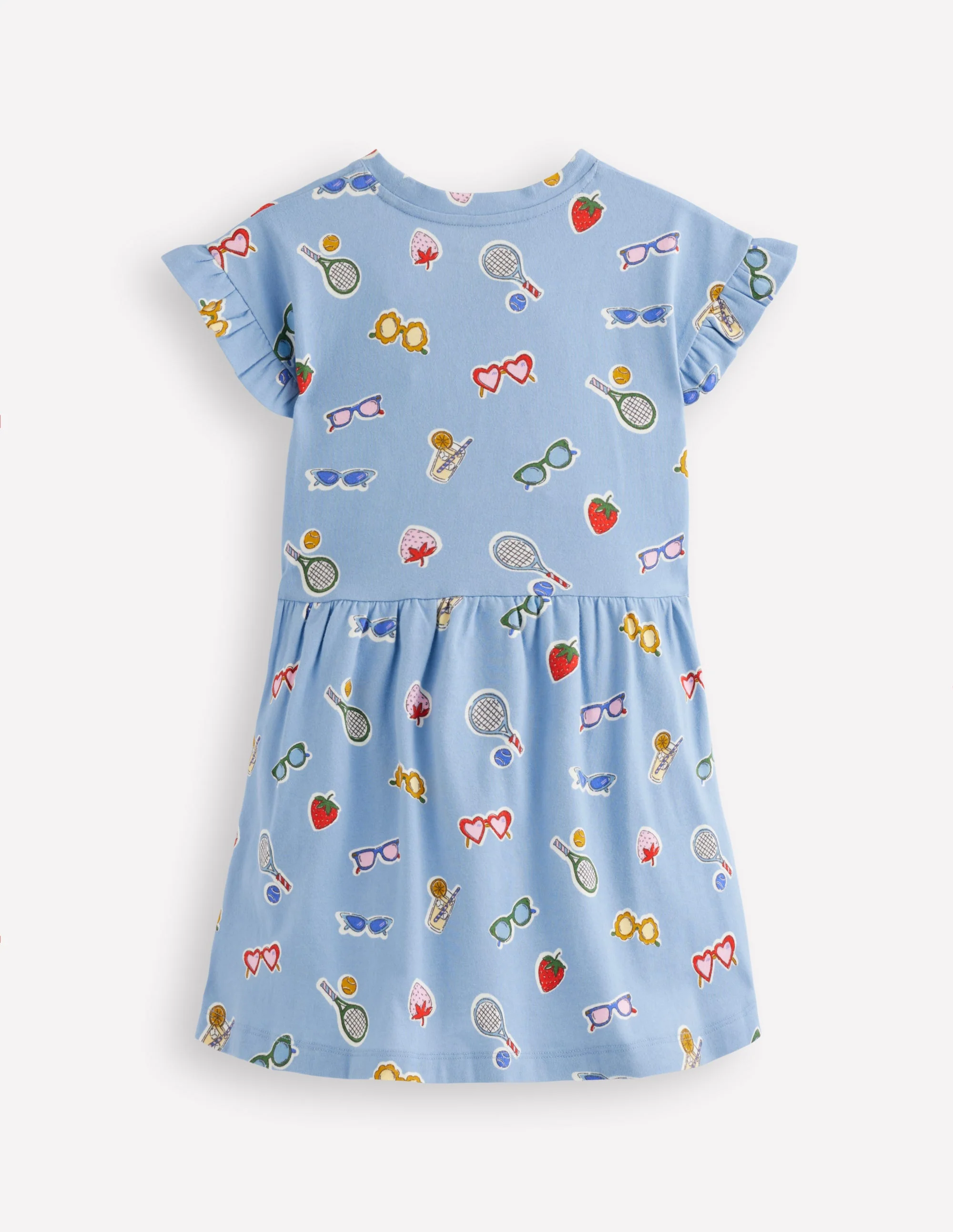 Jersey T-Shirt Dress-Glacier Blue Holiday Print - Image 2