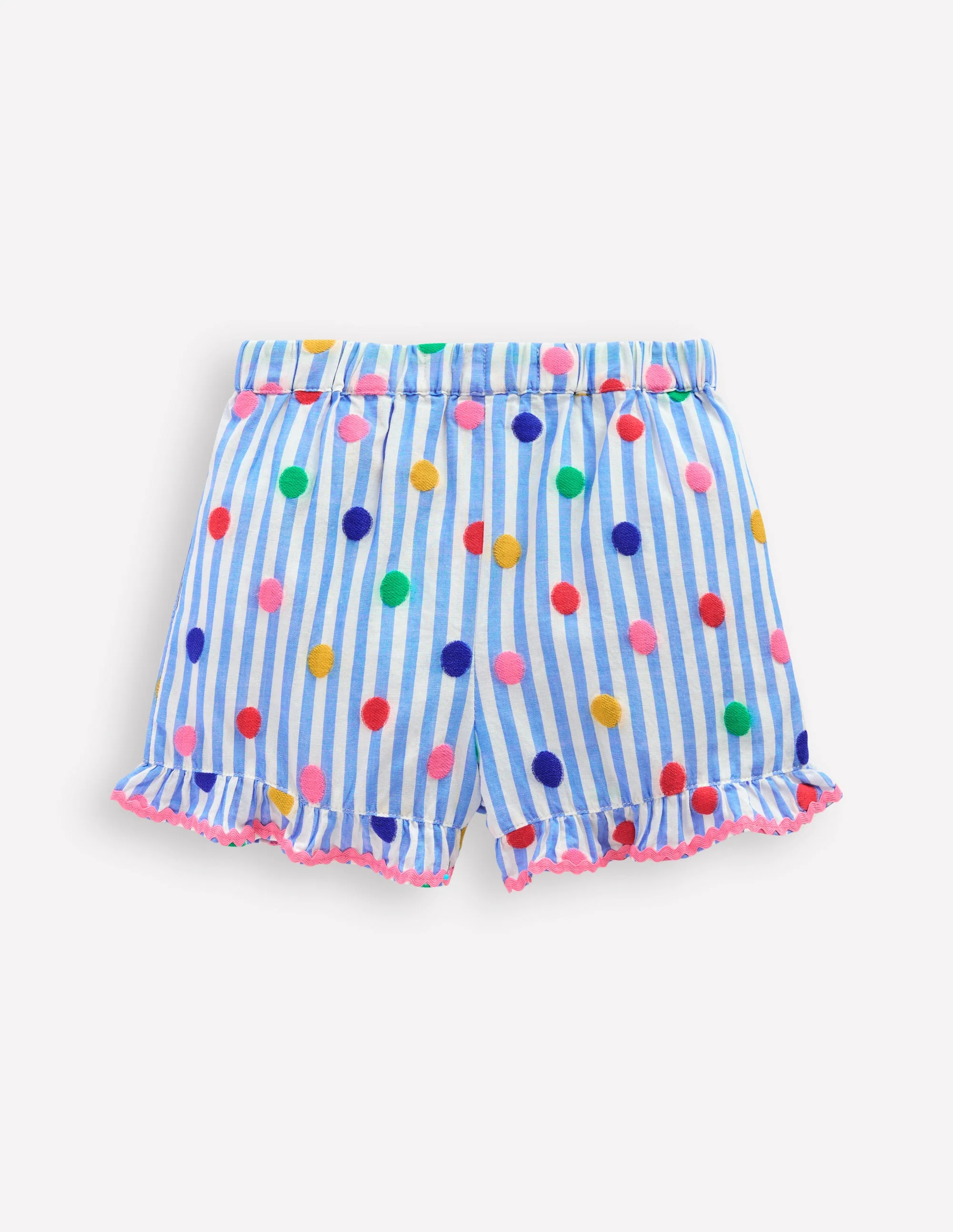 Juniper Woven Frill Shorts-Peacock Plume Blue Spot - Image 2