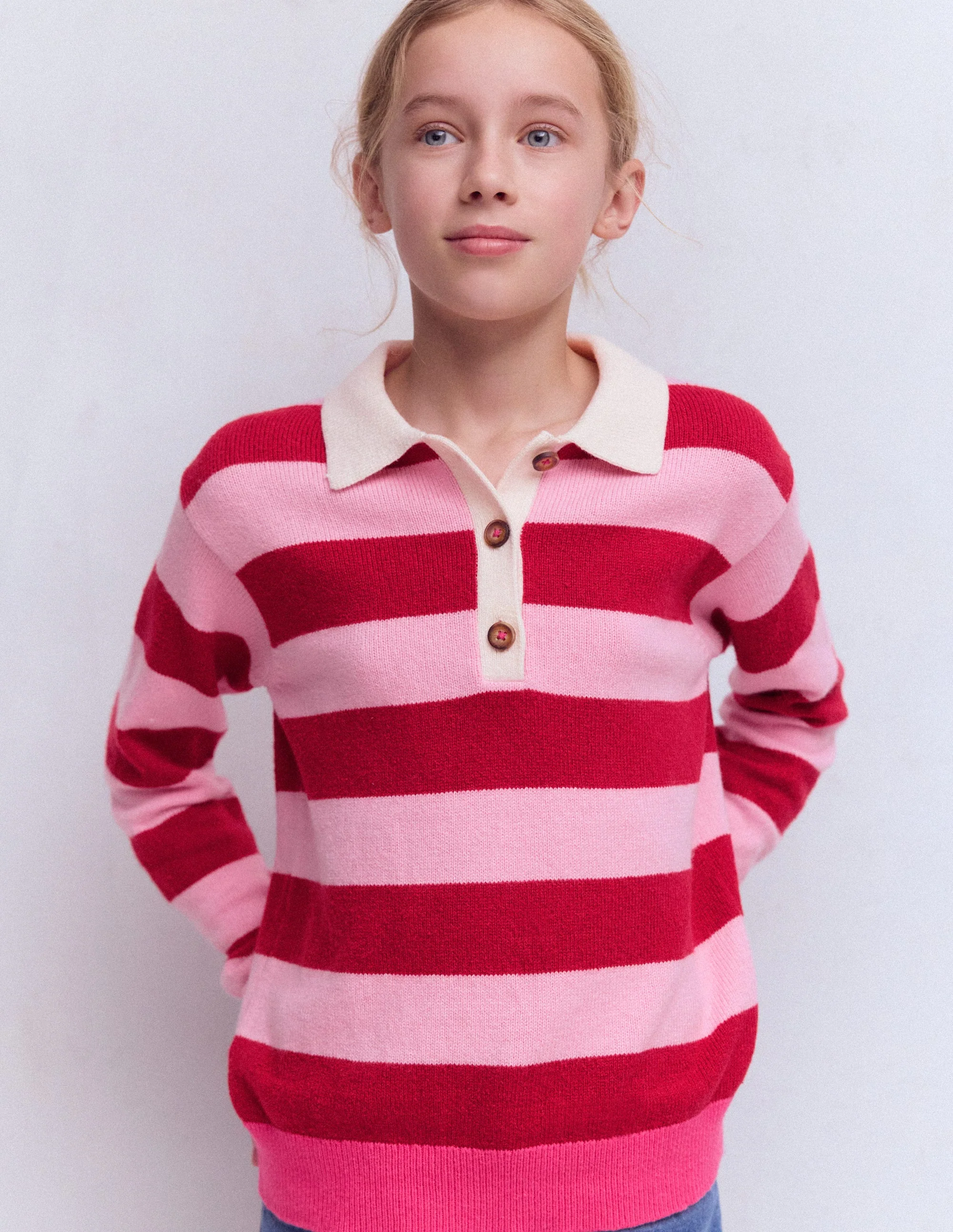 Knitted Rugby Jumper-Port/ Pink Stripe - Image 3