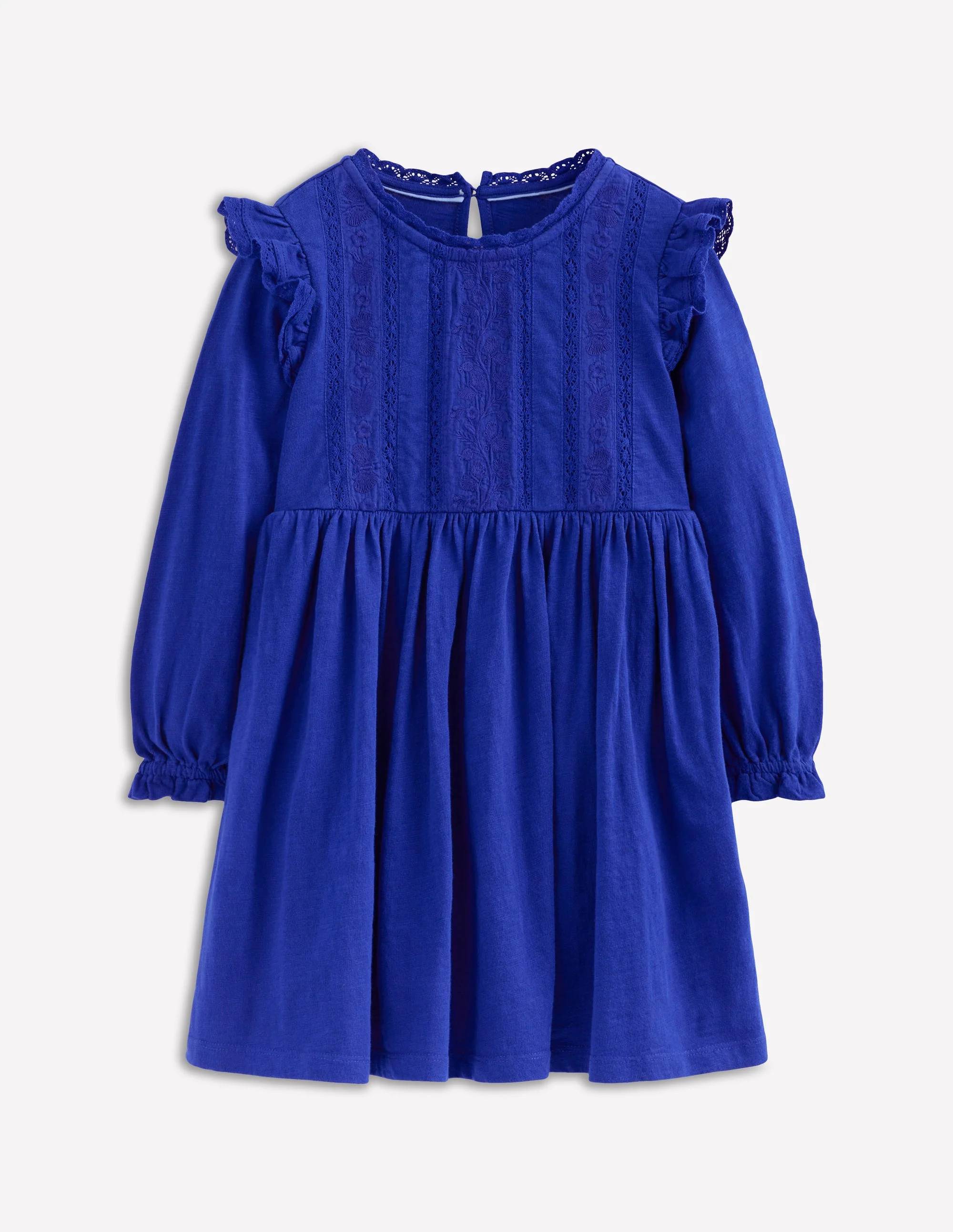 Lace Trim Jersey Dress-Bluejay