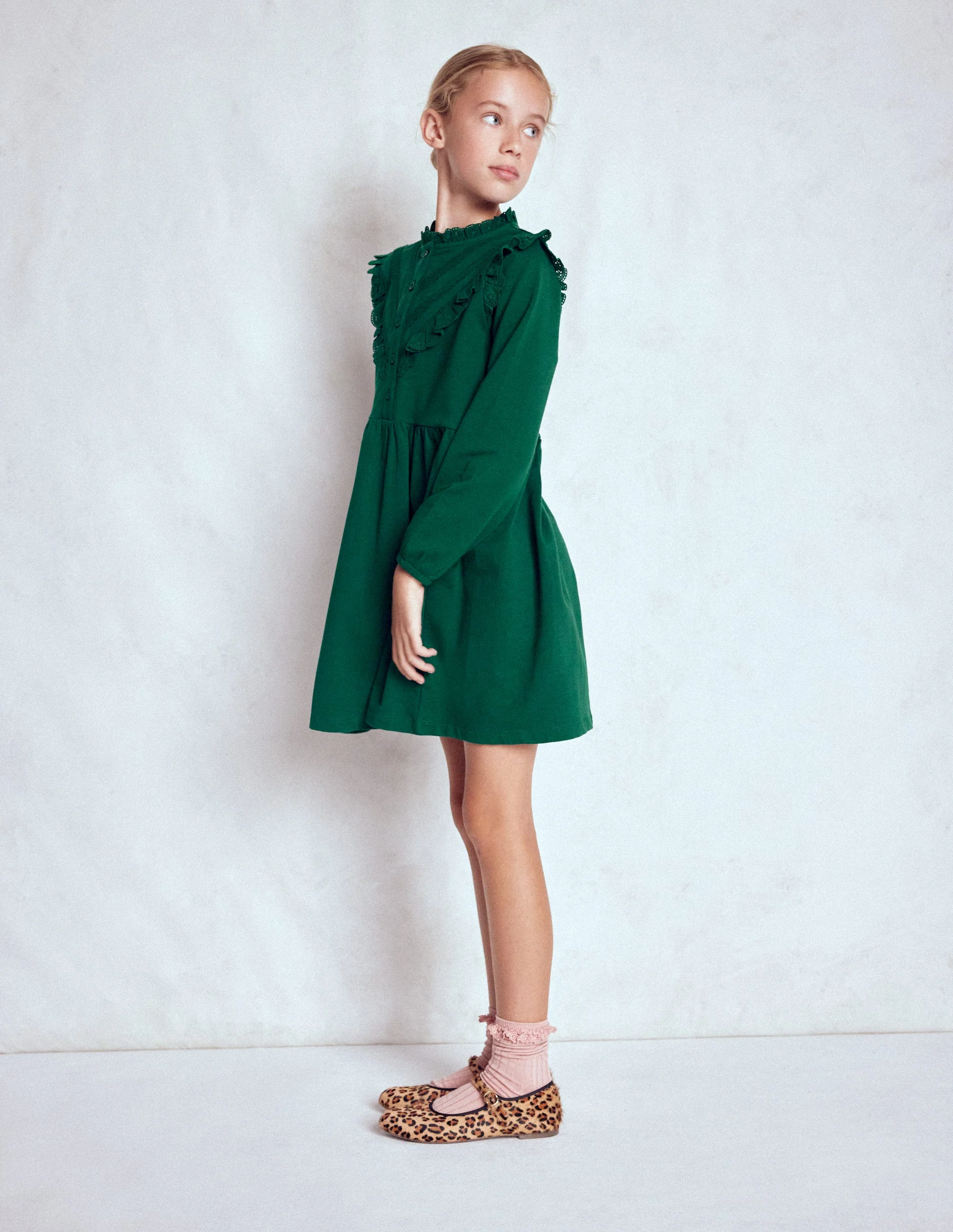 Lace Trim Sweatshirt Dress-Emerald Night - Image 3