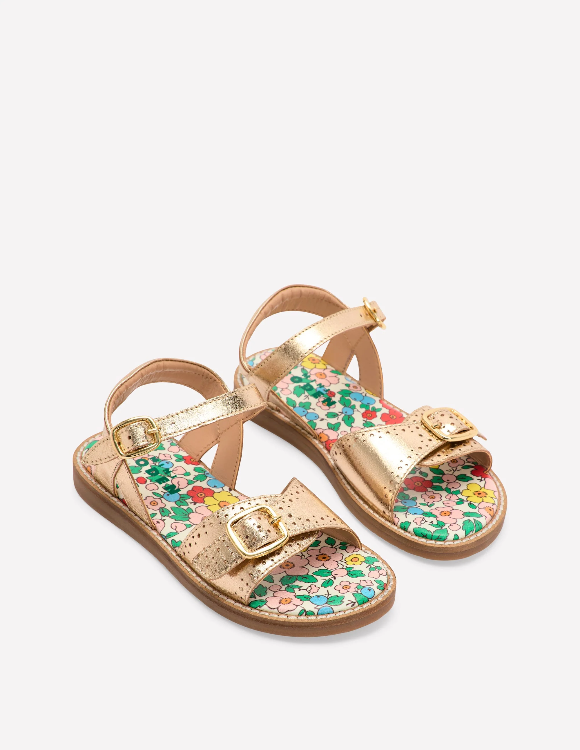 Leather Buckle Sandals-Gold - Image 2