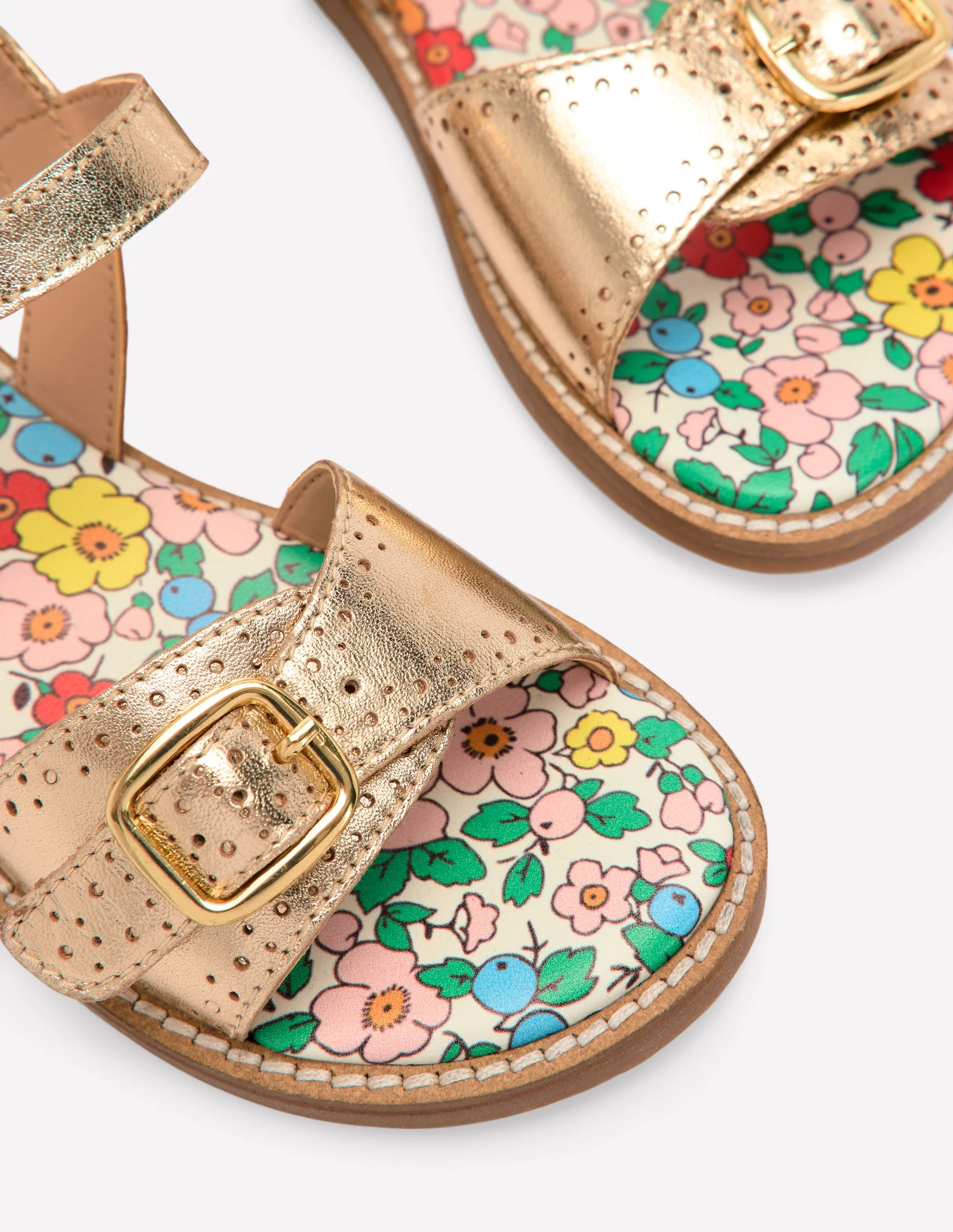 Leather Buckle Sandals-Gold - Image 3