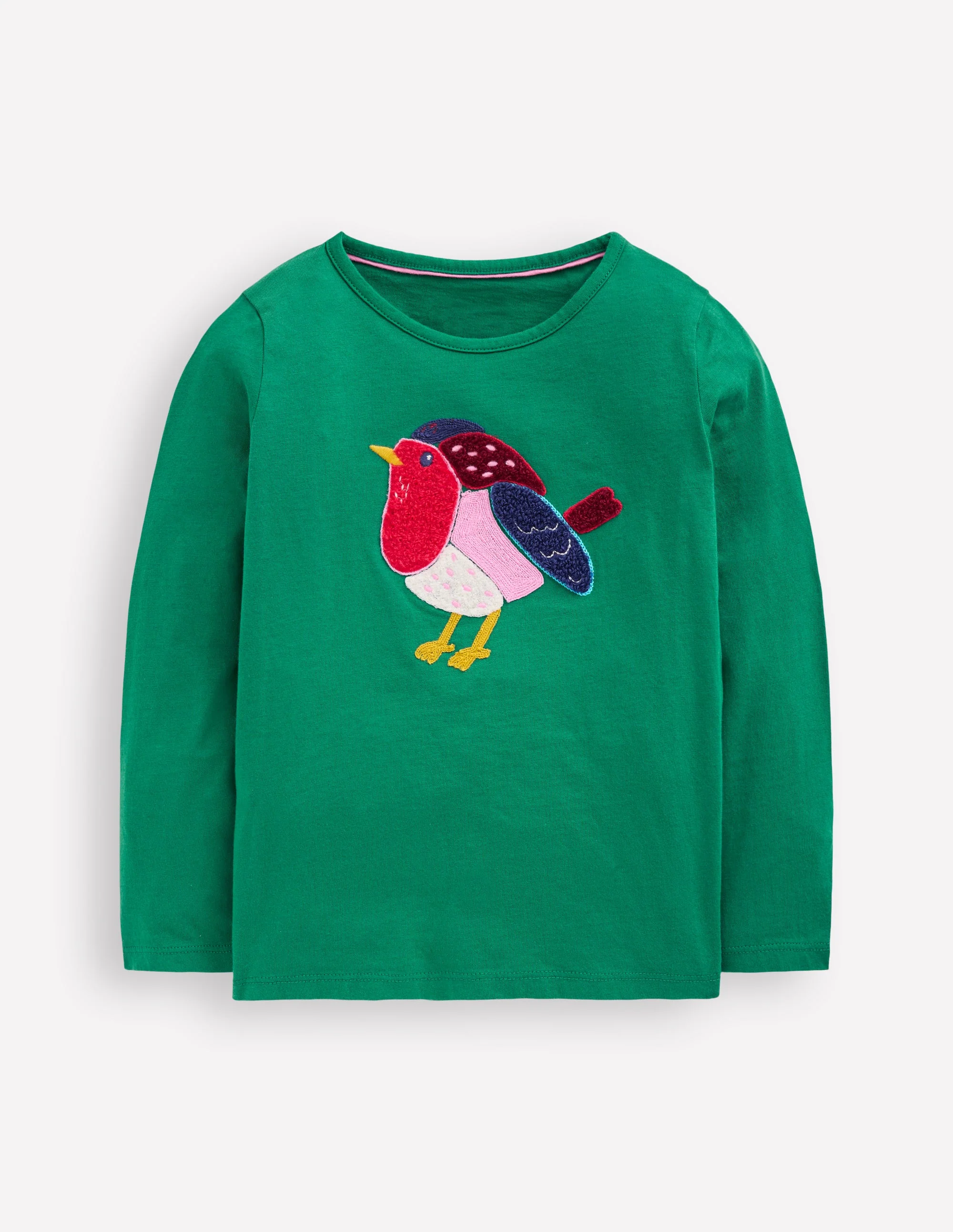 Long Sleeve Bouclé T-shirt-Pine Green Robin