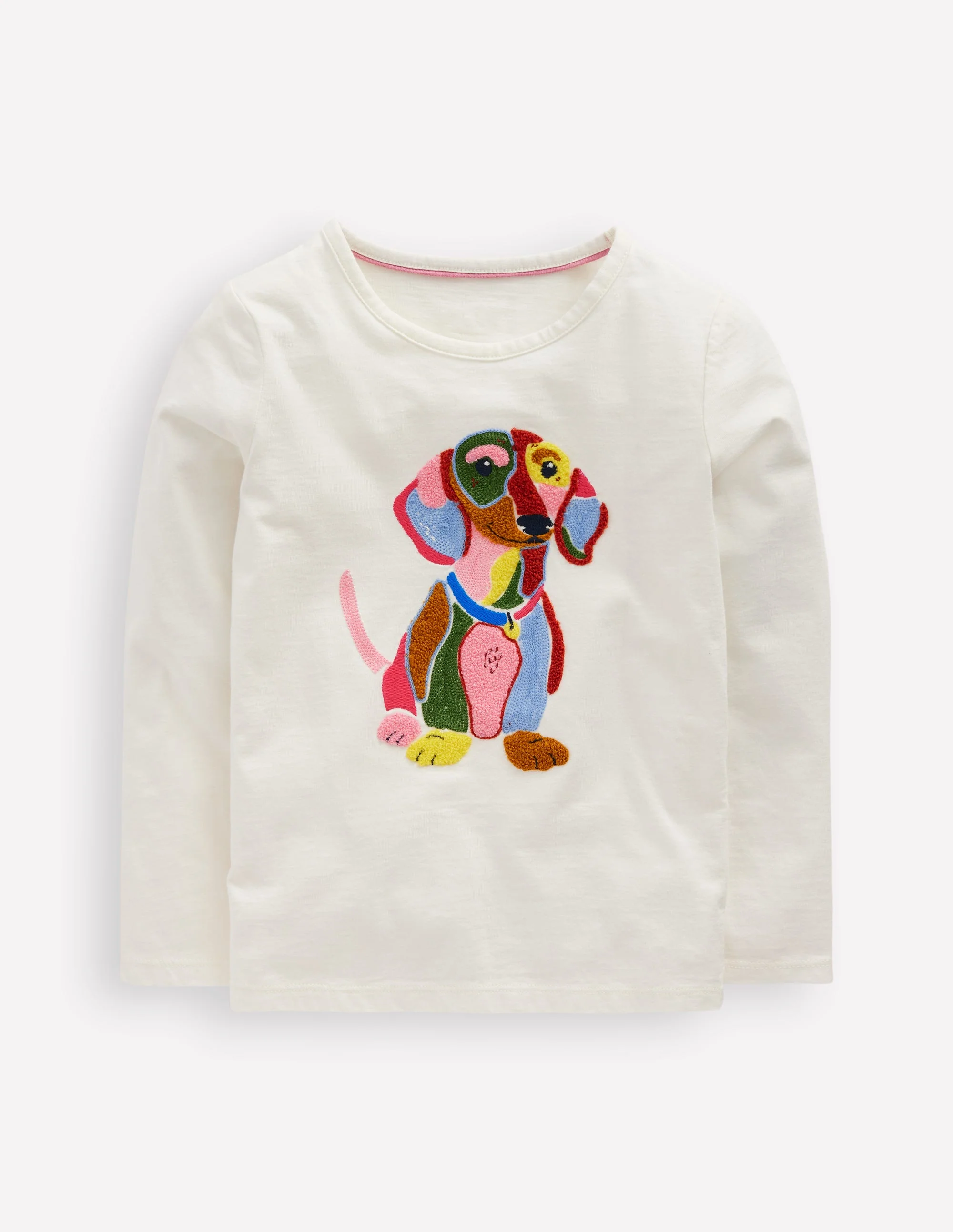 Long Sleeve Bouclé T-shirt-Soft Ivory Dog