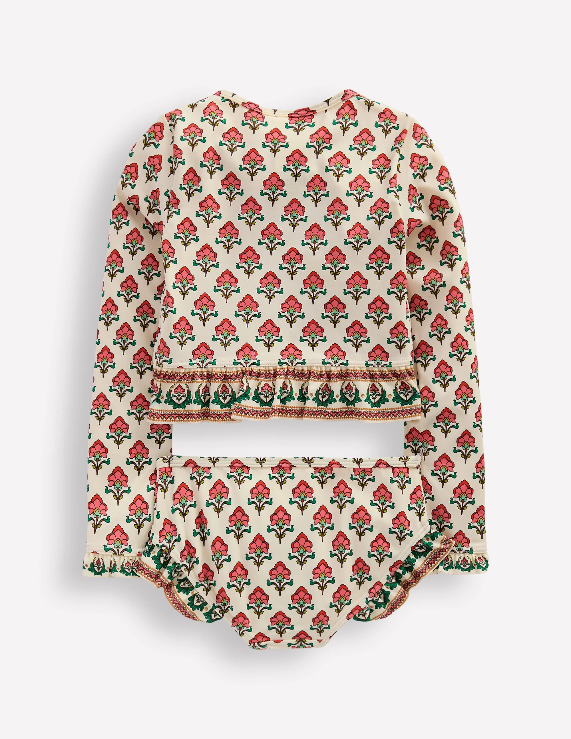 Long Sleeve Frill Set-Soft Ivory Woodblock Flower - Image 2